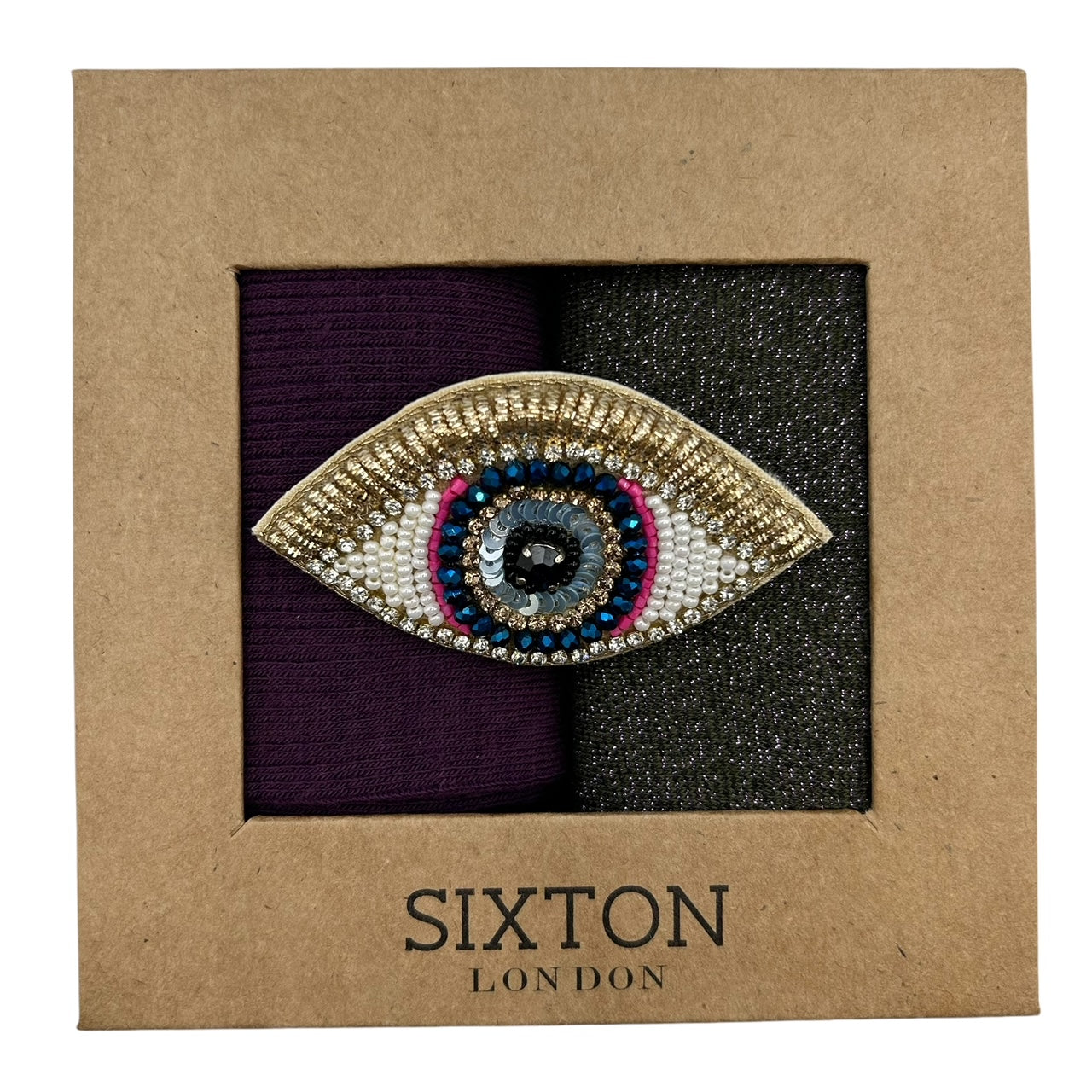 Barcelona Purple & Tokyo Ivy sock box duo with pin