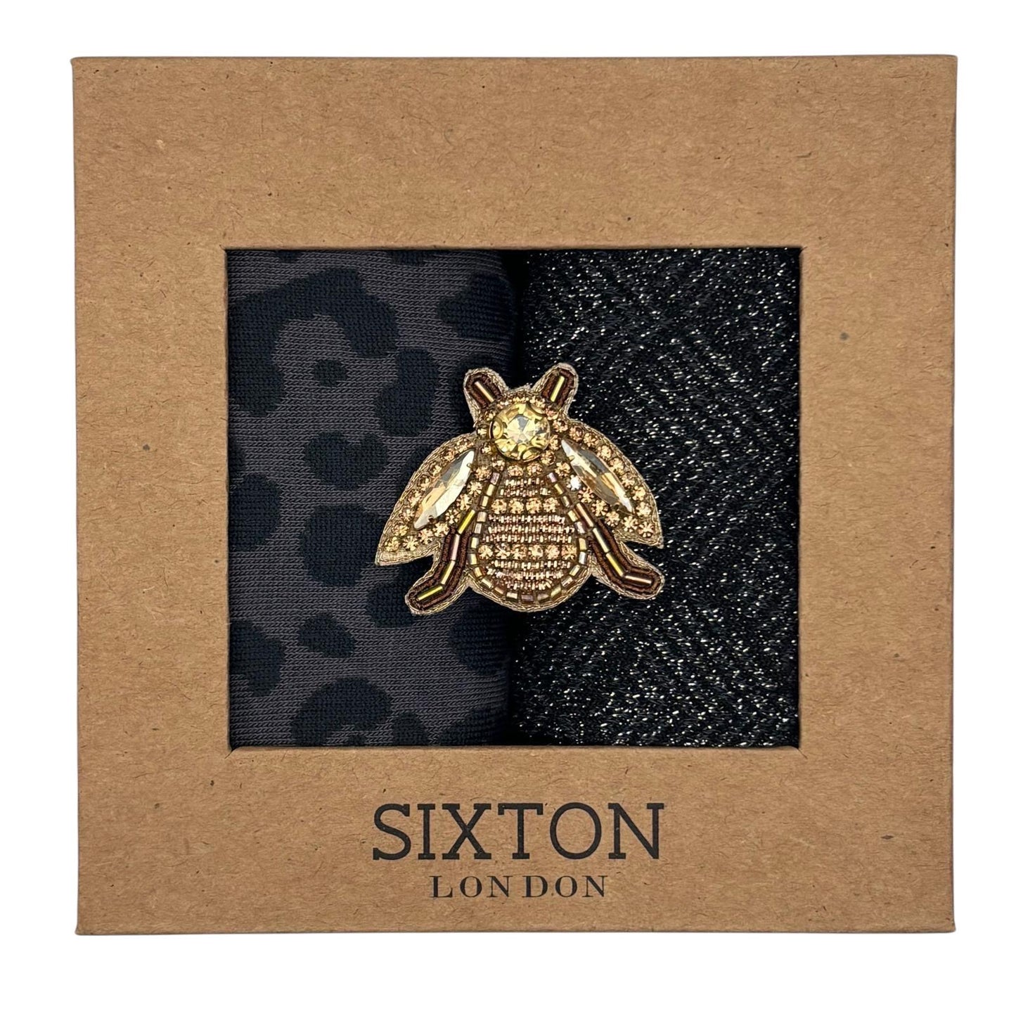 Charcoal Leopard & Paris sock box duo with pin