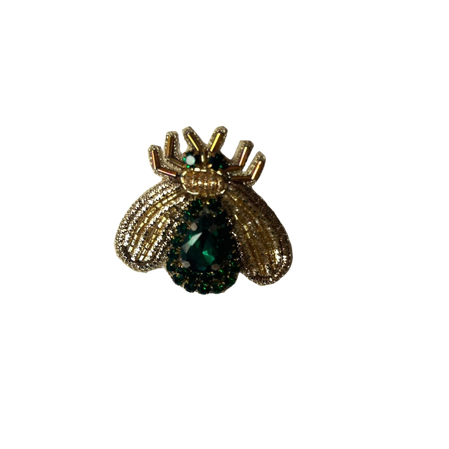 Teal stripe makeup bag with Green Jewelled Insect brooch (two sizes)
