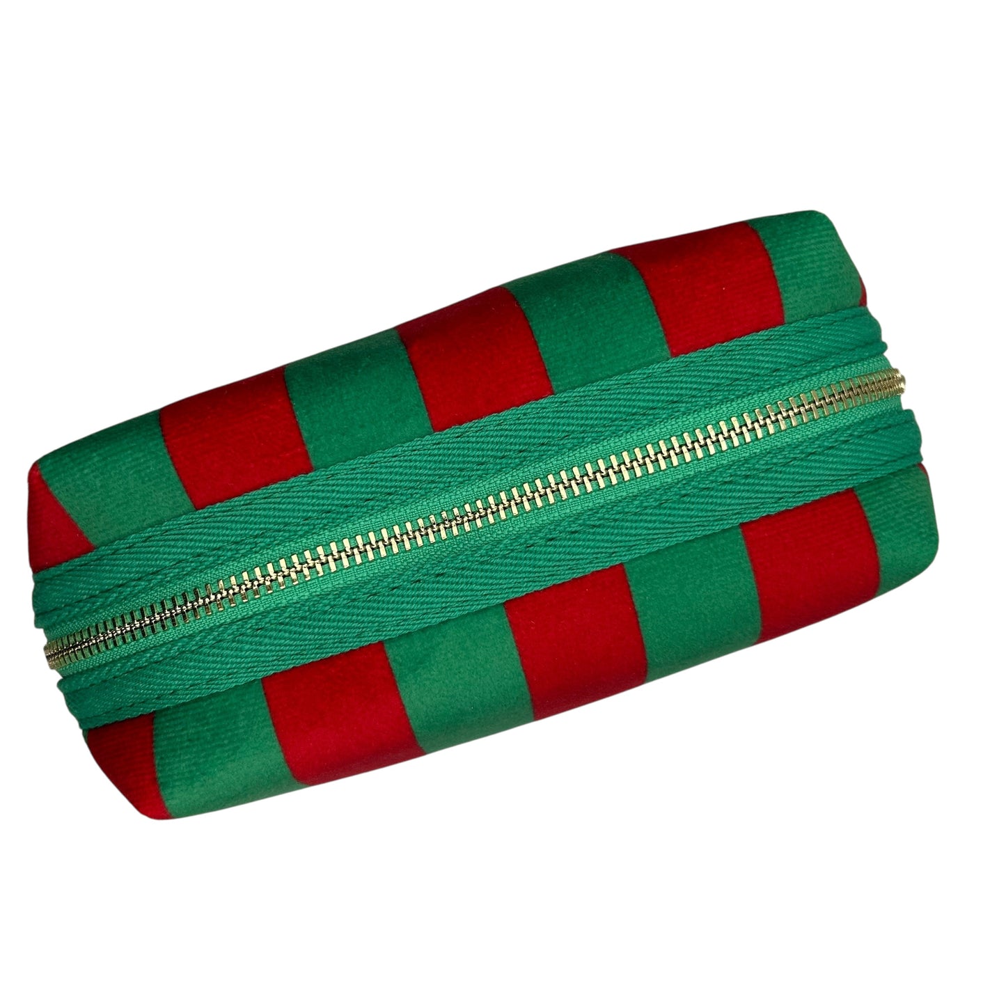 Large green stripe makeup bag with Pineapple brooch