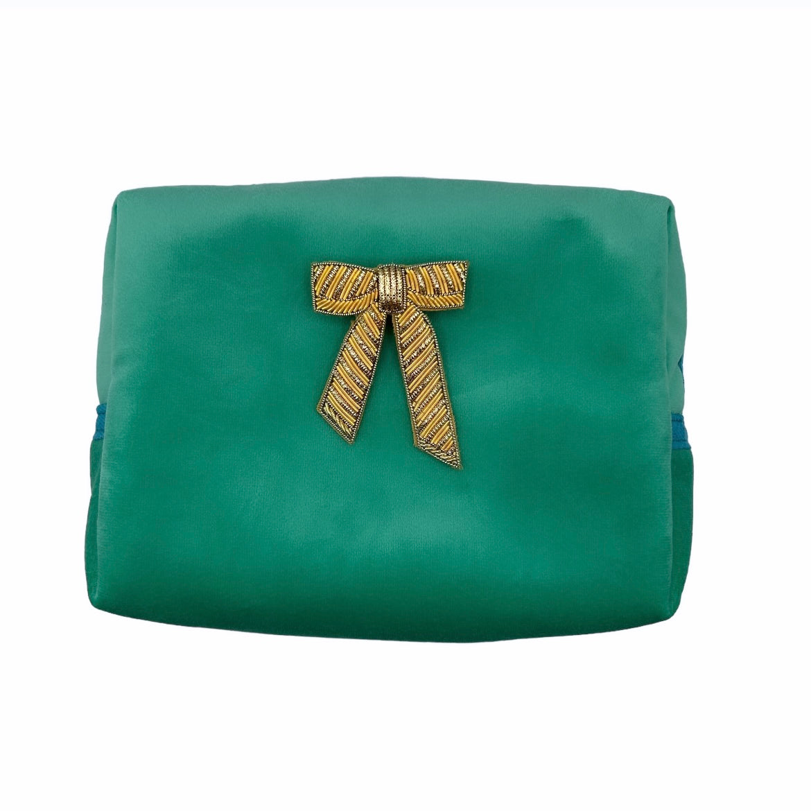 Marine makeup bag & bow pin recycled velvet