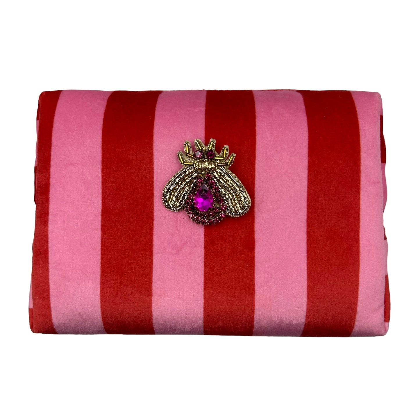 Pink stripe makeup bag with Pink Jewelled Insect brooch (two sizes)
