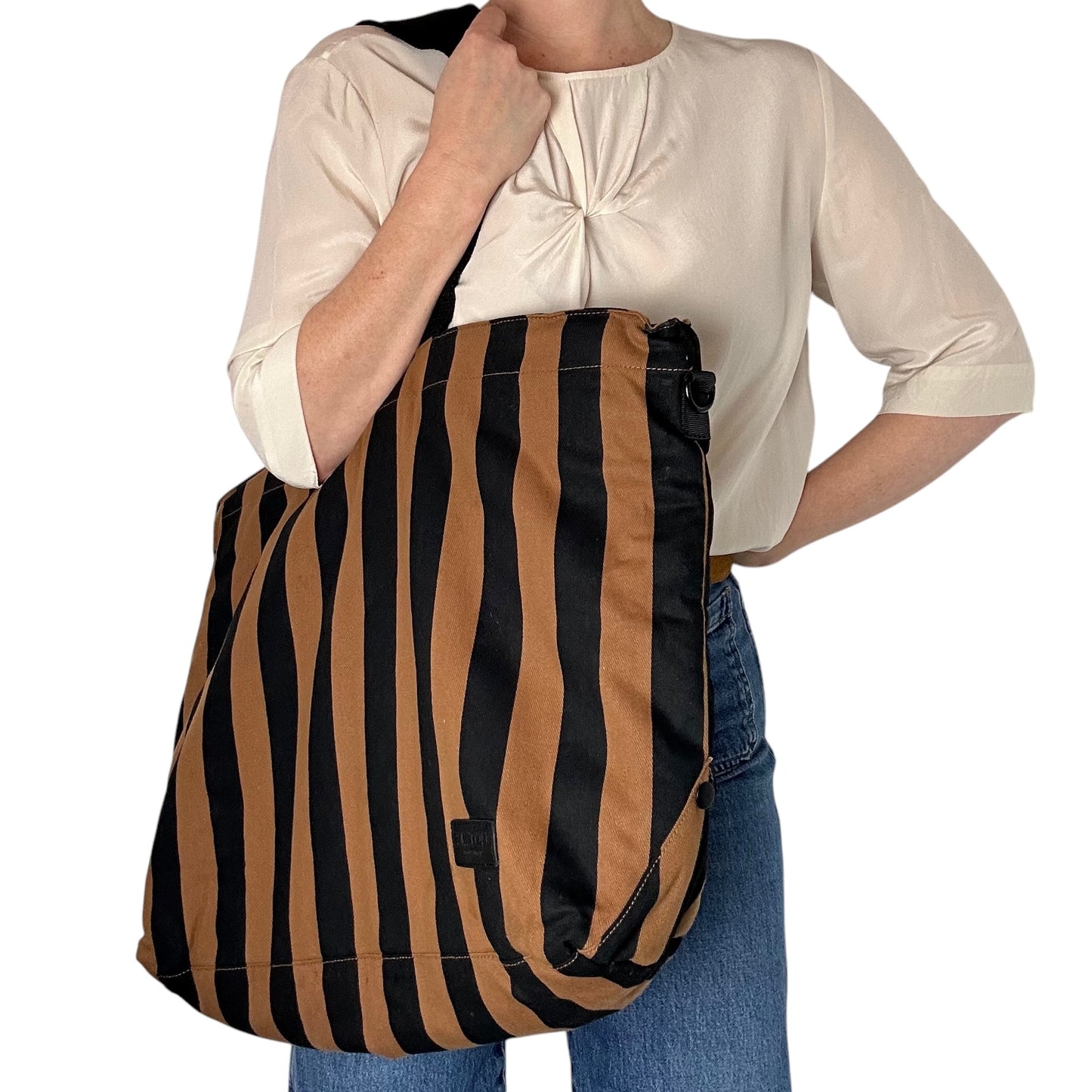 Weekend tote bag - Striped Brown & Black