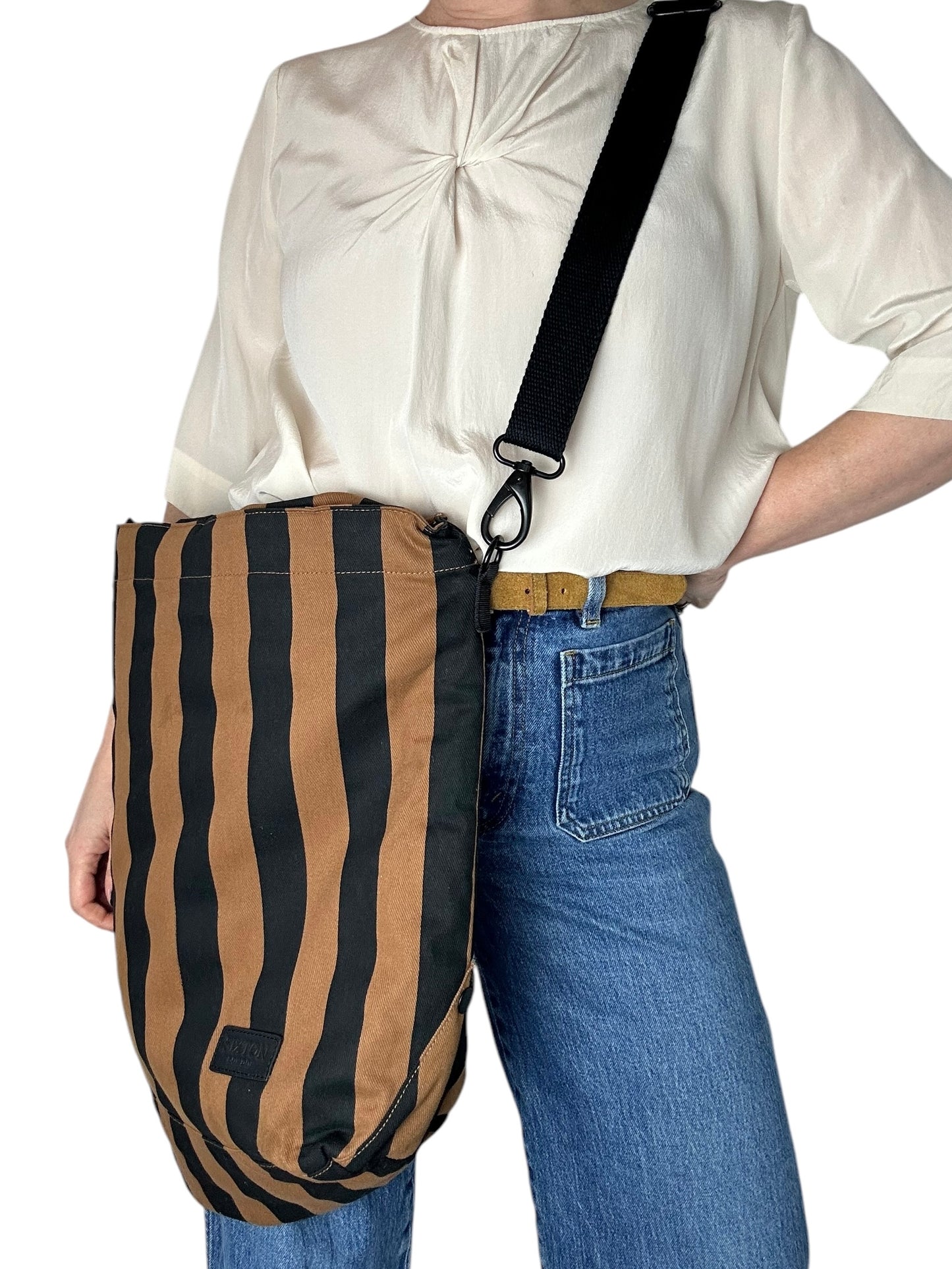 Weekend tote bag - Striped Brown & Black