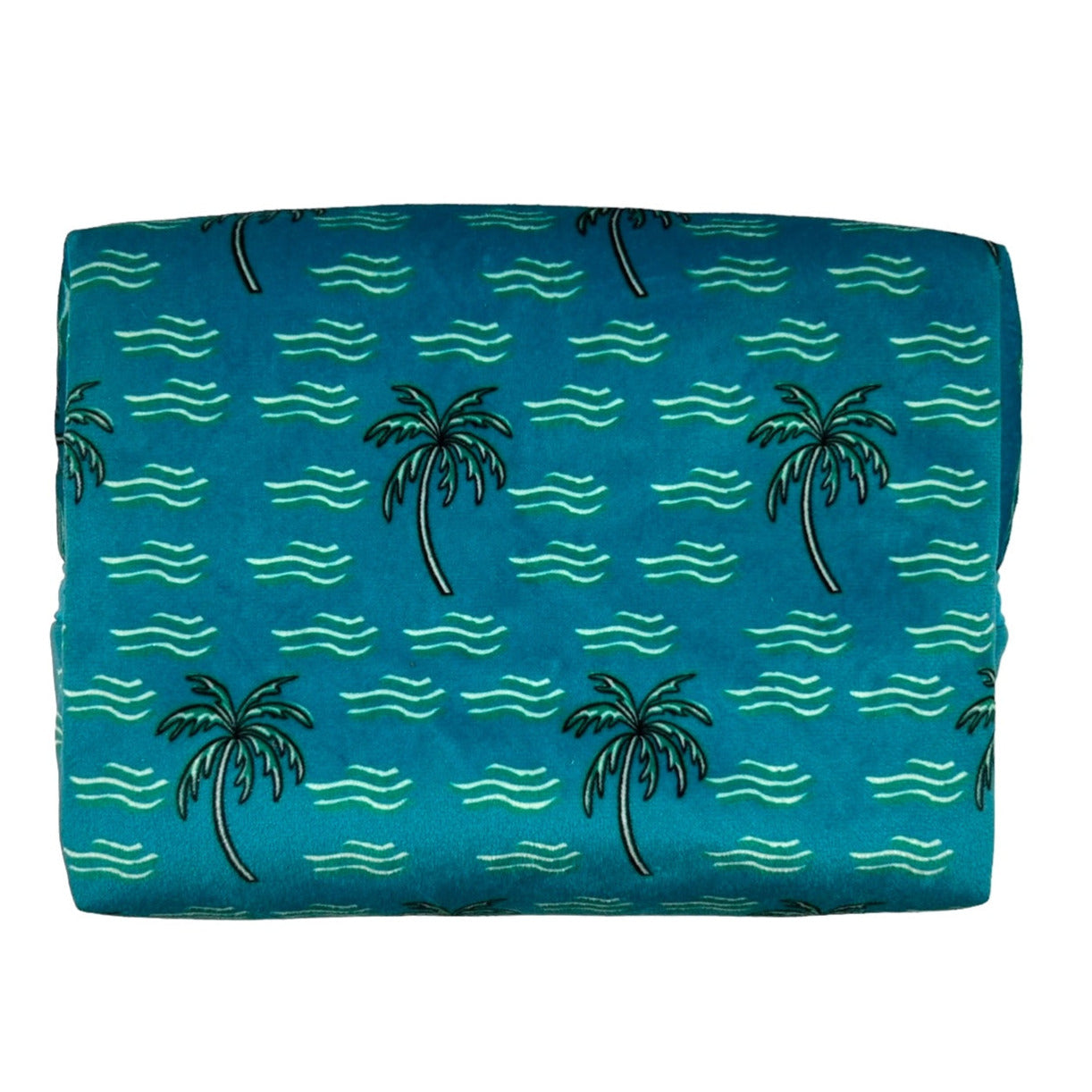 Teal palm tree makeup bag - recycled velvet (two sizes)