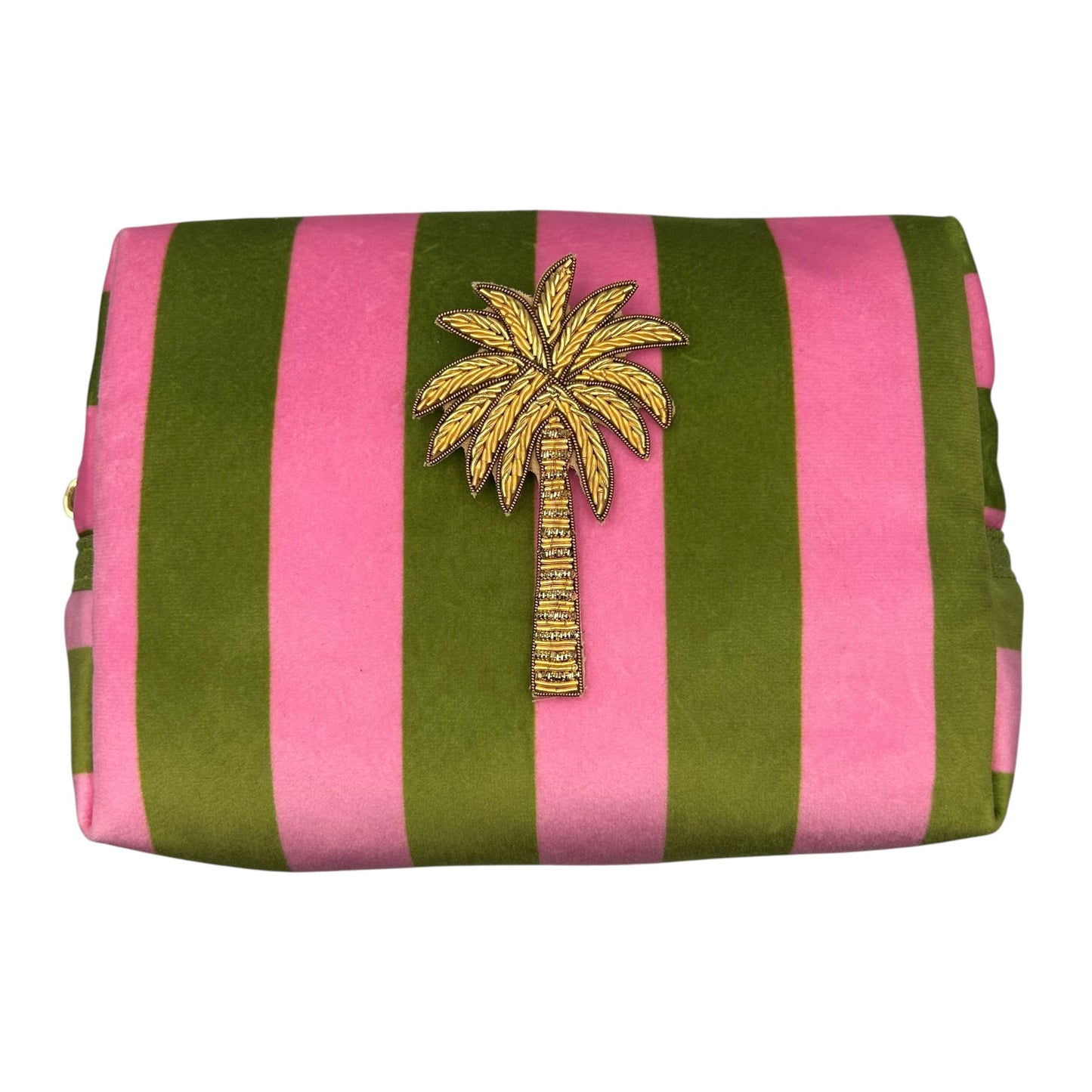 Chartreuse stripe make-up bag with Palm Tree pin
