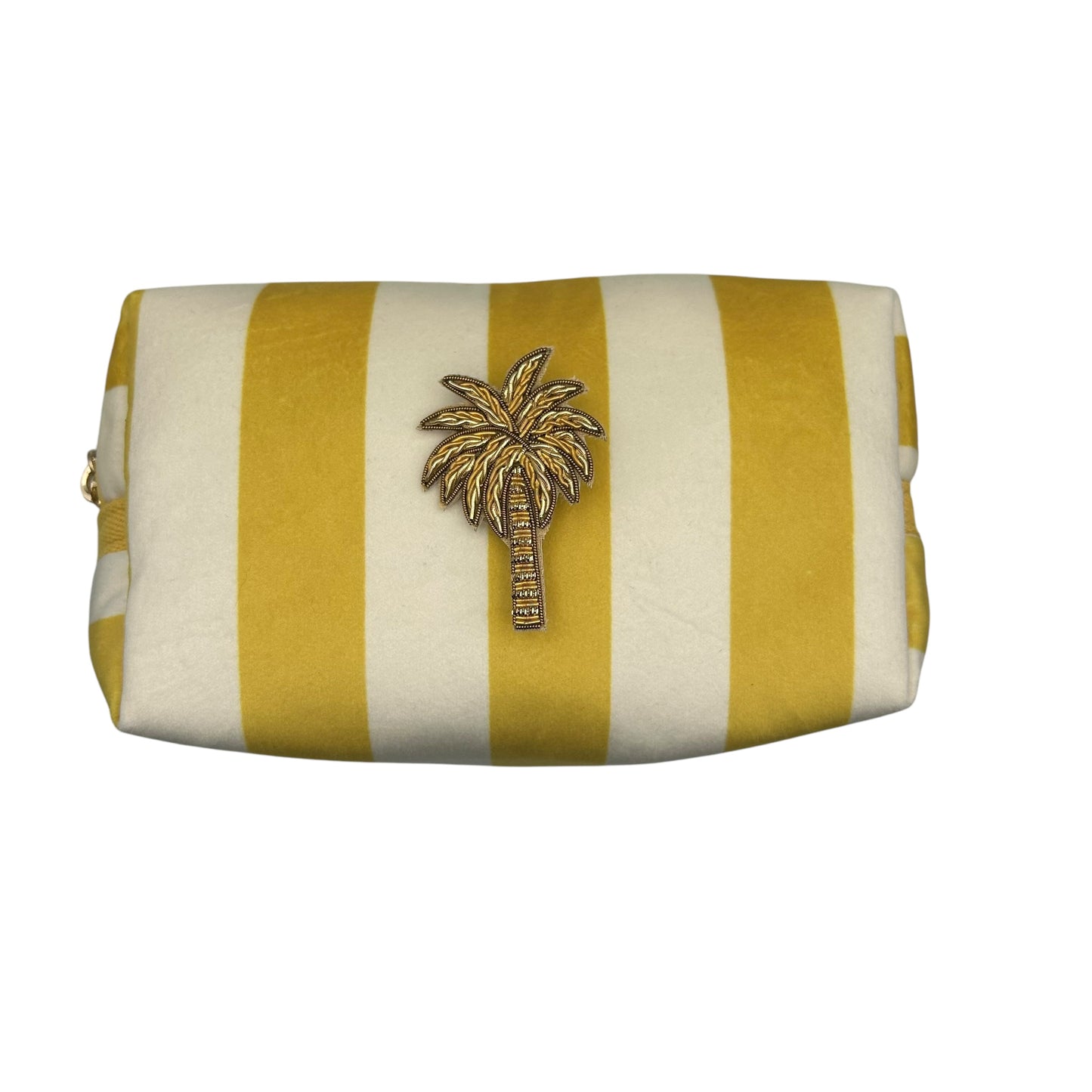 Yellow stripe make-up bag with Palm Tree pin