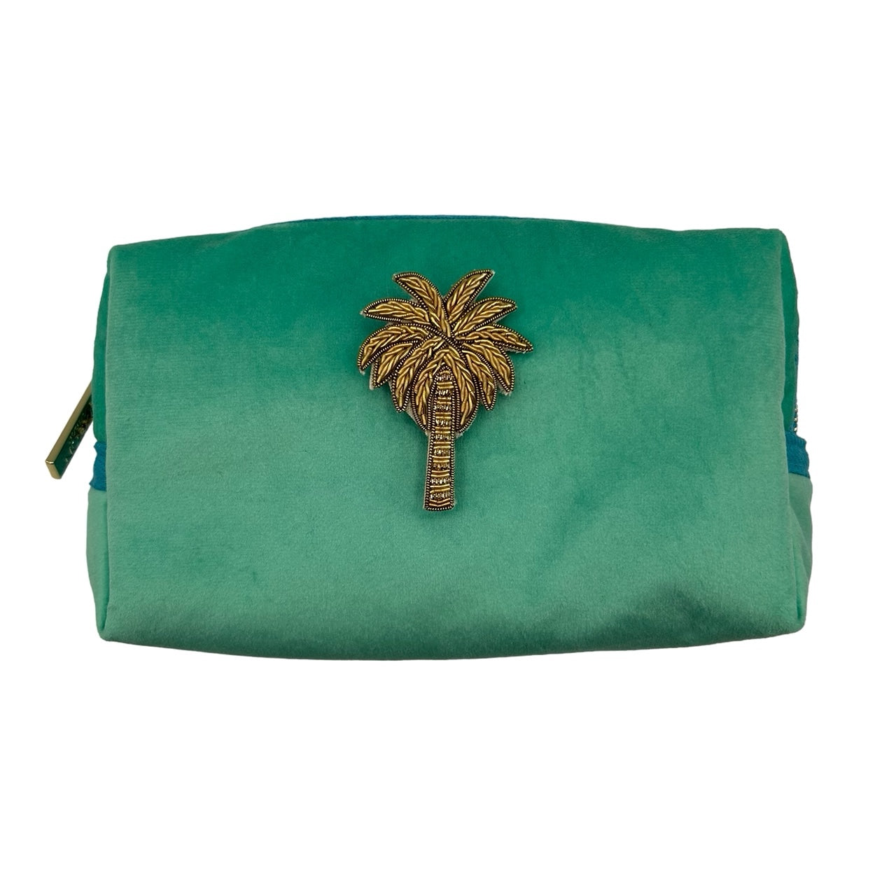 Marine makeup bag & gold palm tree brooch