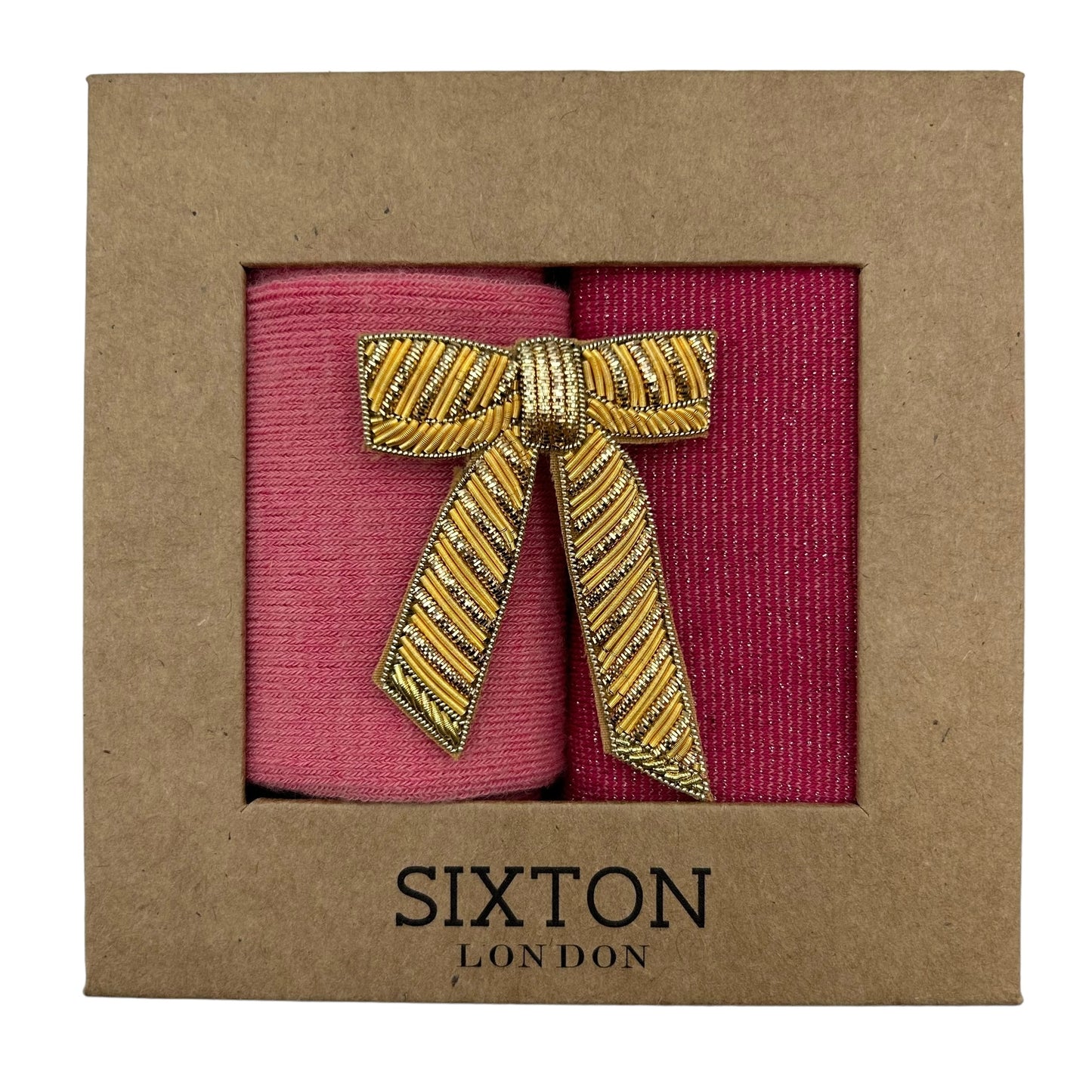 Pink Barcelona and Tokyo sock box duo with pin