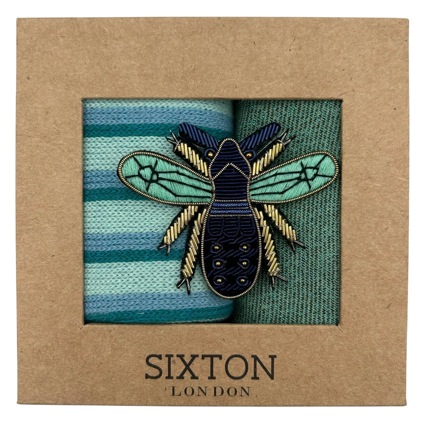 Seoul & Tokyo Mint sock box duo with embroidered brooch
