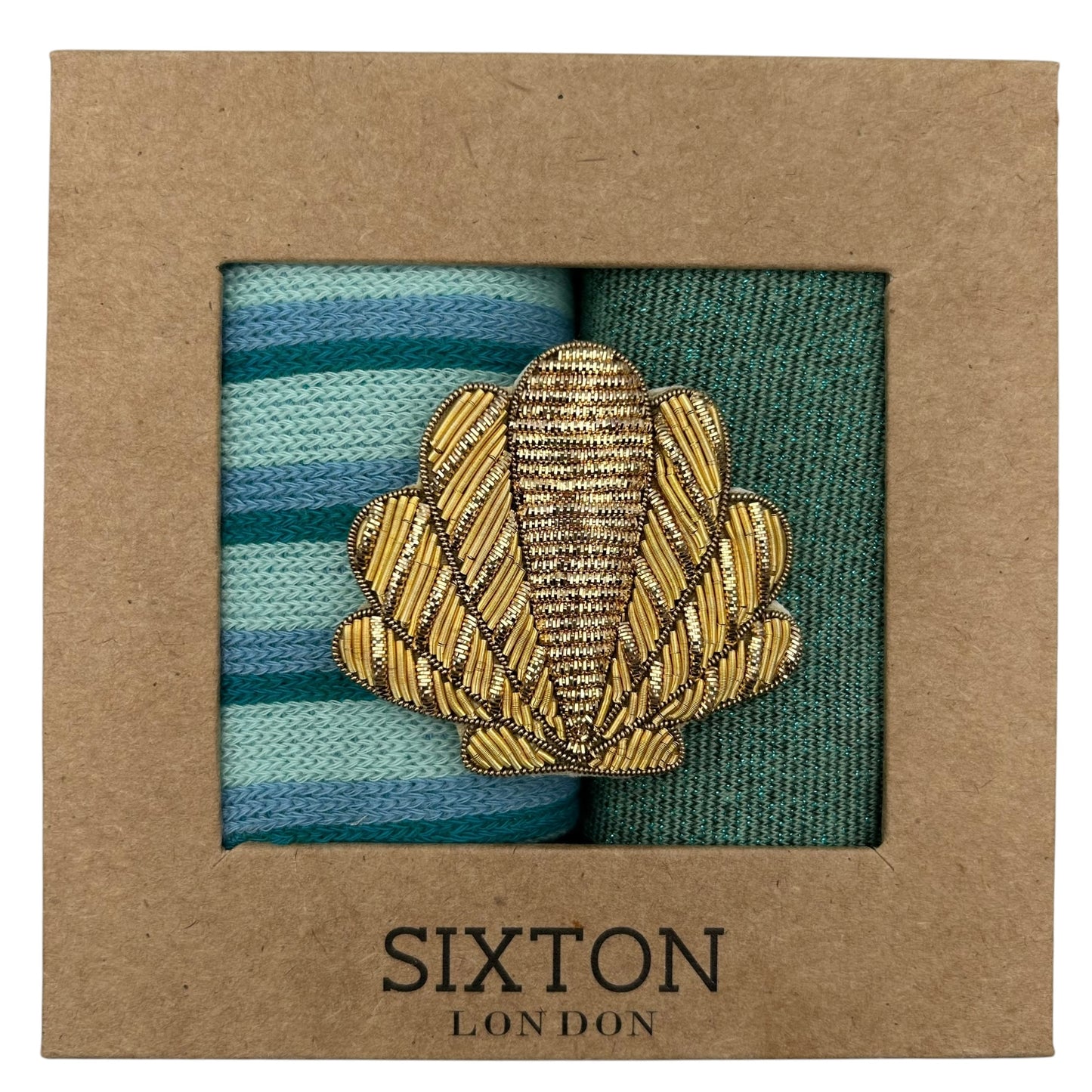 Seoul & Tokyo Mint sock box duo with embroidered brooch
