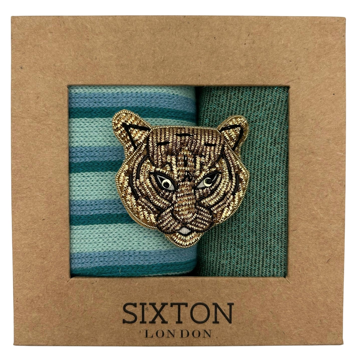 Seoul & Tokyo Mint sock box duo with embroidered brooch