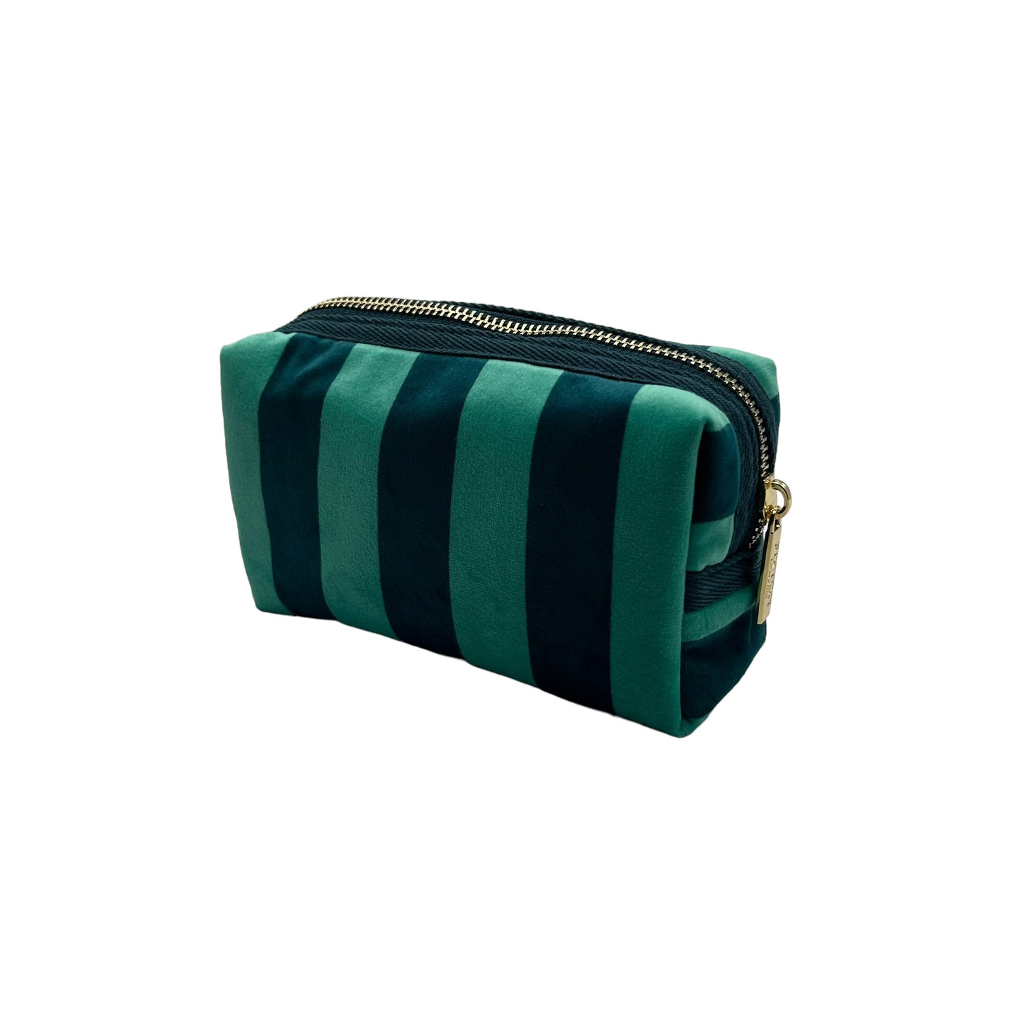 Teal stripe makeup bag with Gold Bow pin