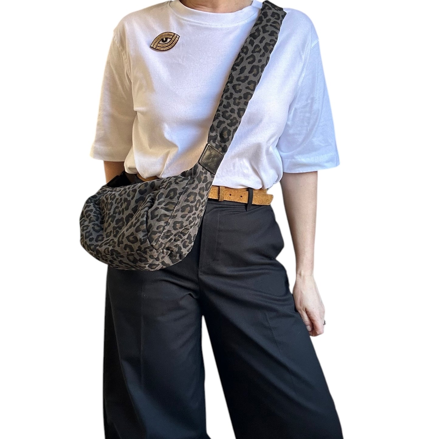 Brixton cross body sling bag - leopard print grey - small