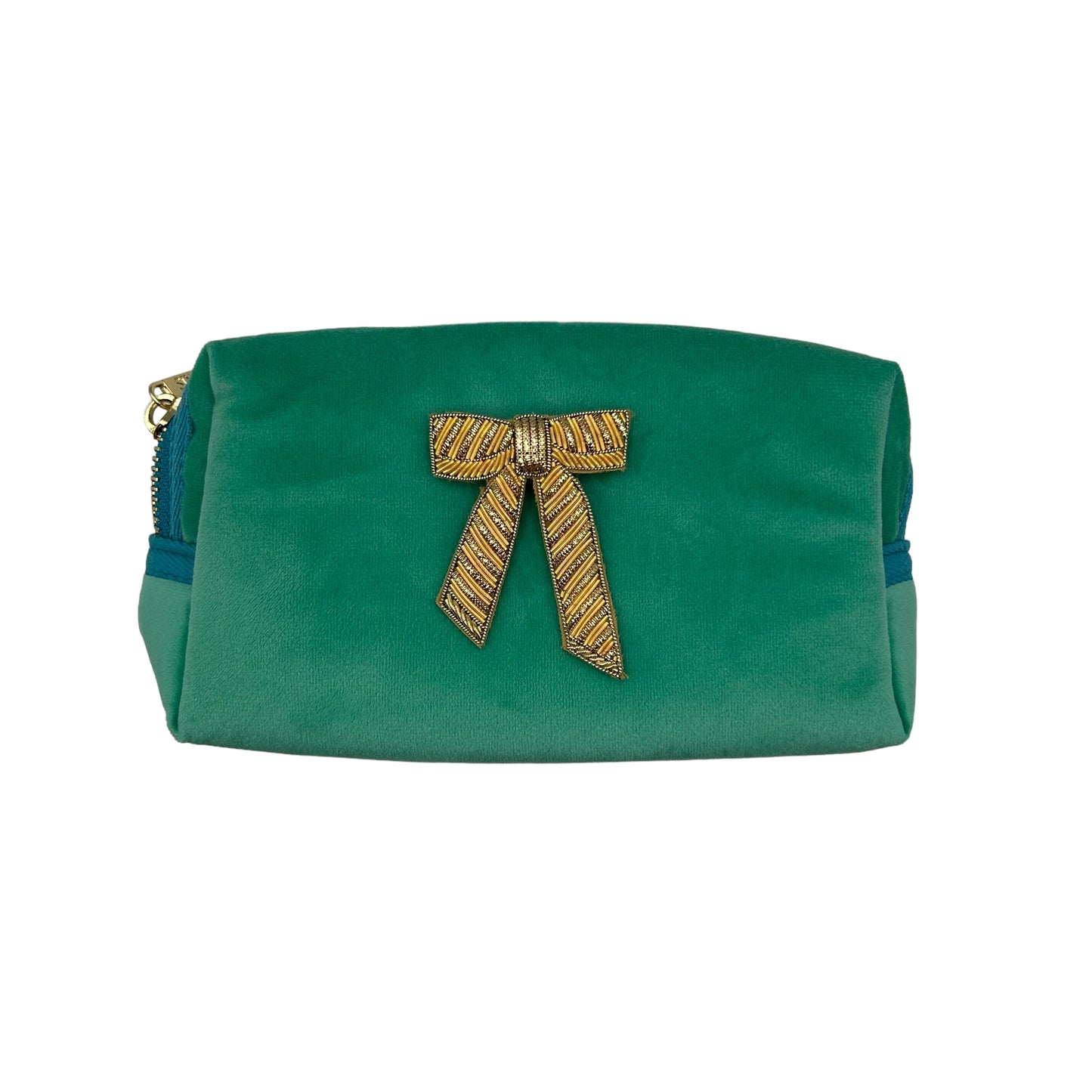 Marine makeup bag & bow pin recycled velvet