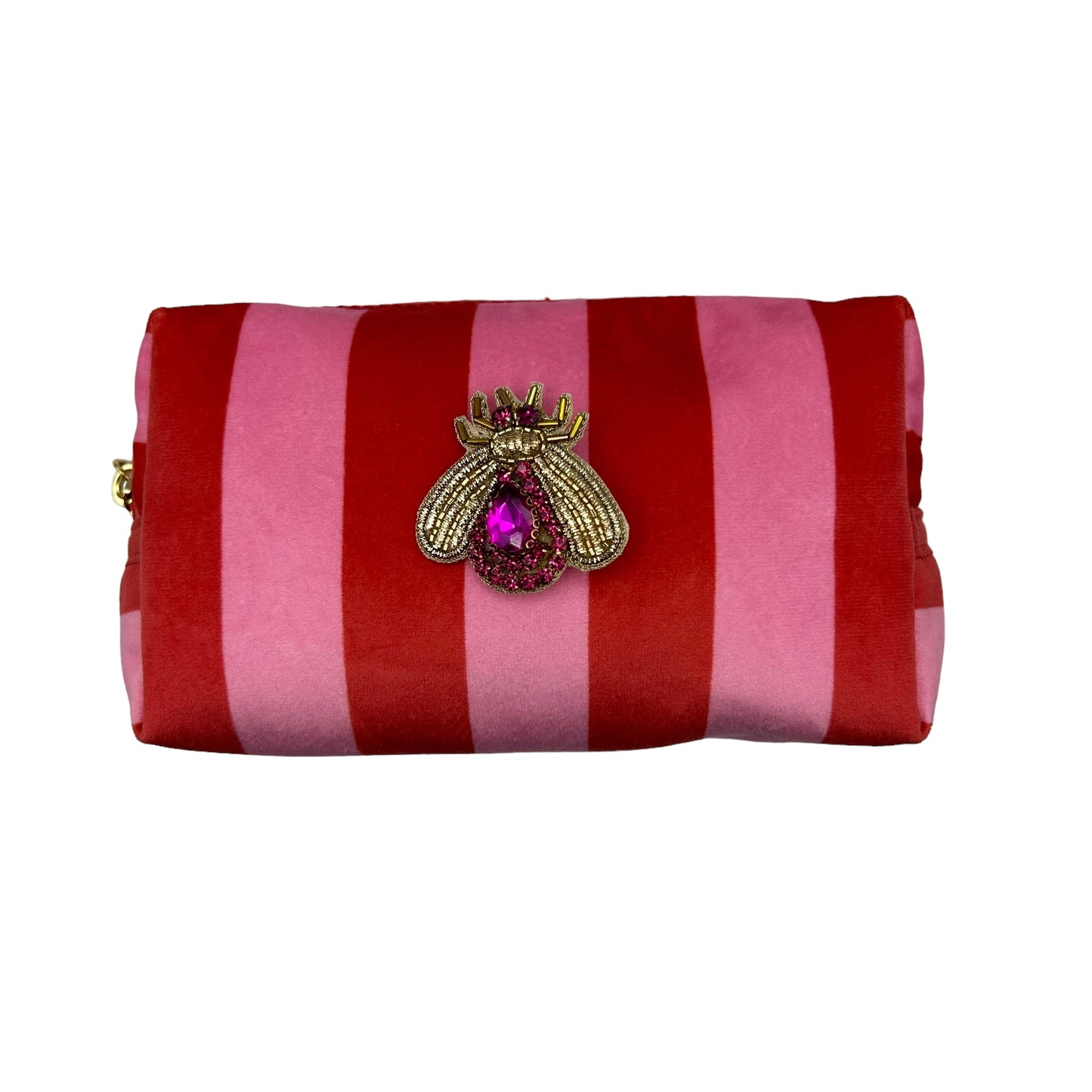 Pink stripe makeup bag with Pink Jewelled Insect brooch (two sizes)