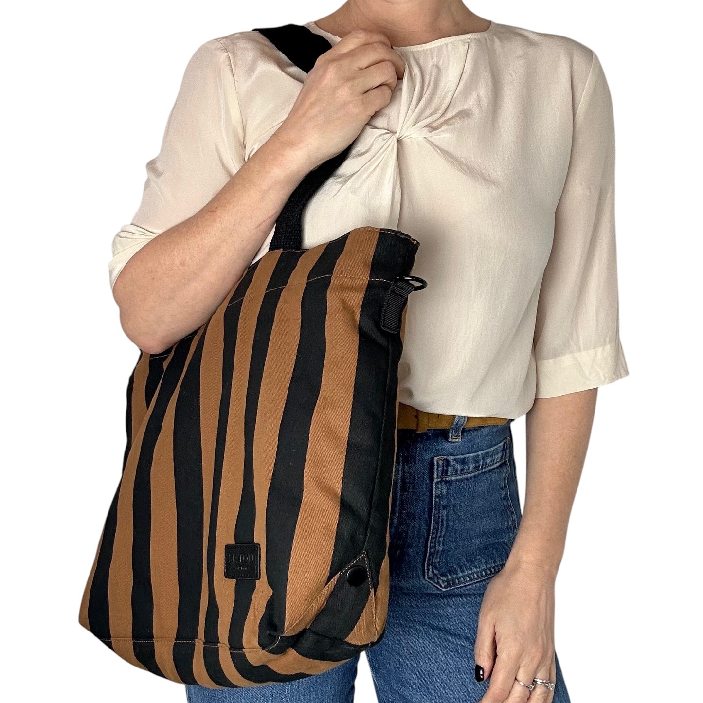 Day trip tote bag - Striped brown & black