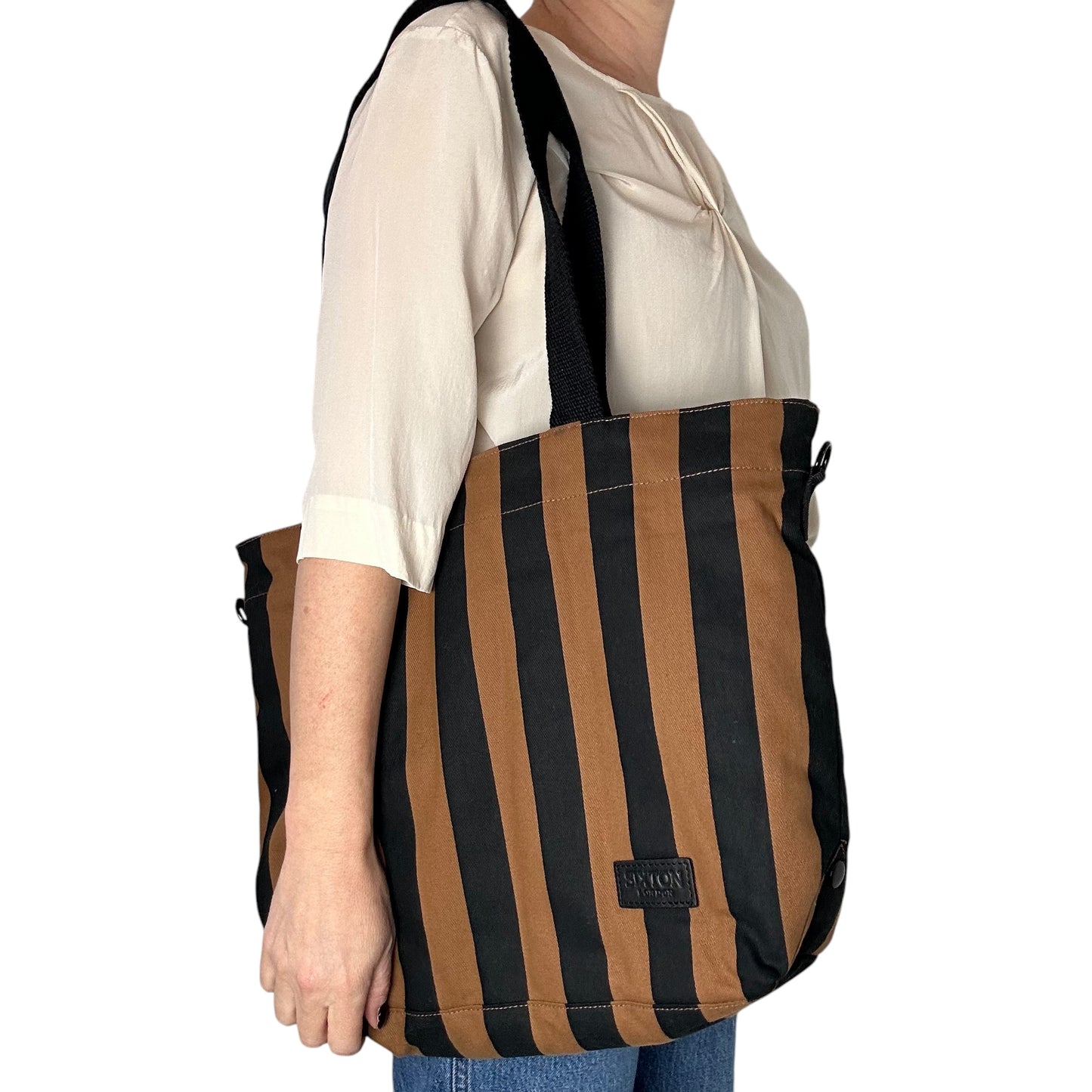 Day trip tote bag - Striped brown & black