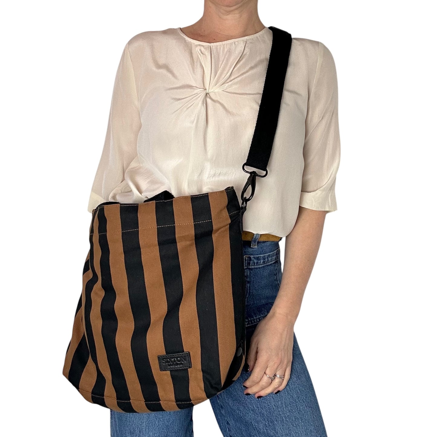 Day trip tote bag - Striped brown & black