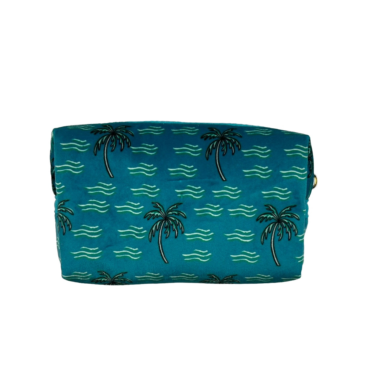 Teal palm tree makeup bag - recycled velvet (two sizes)