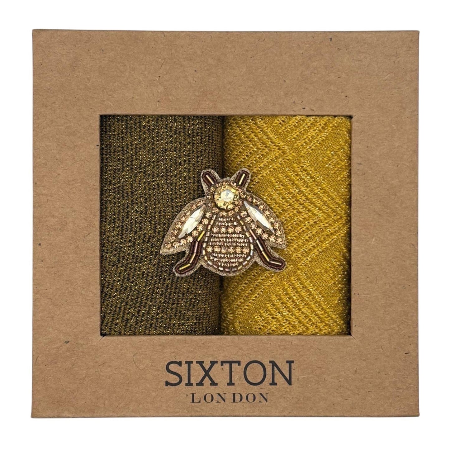 Sunshine Paris & Olive Tokyo sock box duo with embroidered brooch