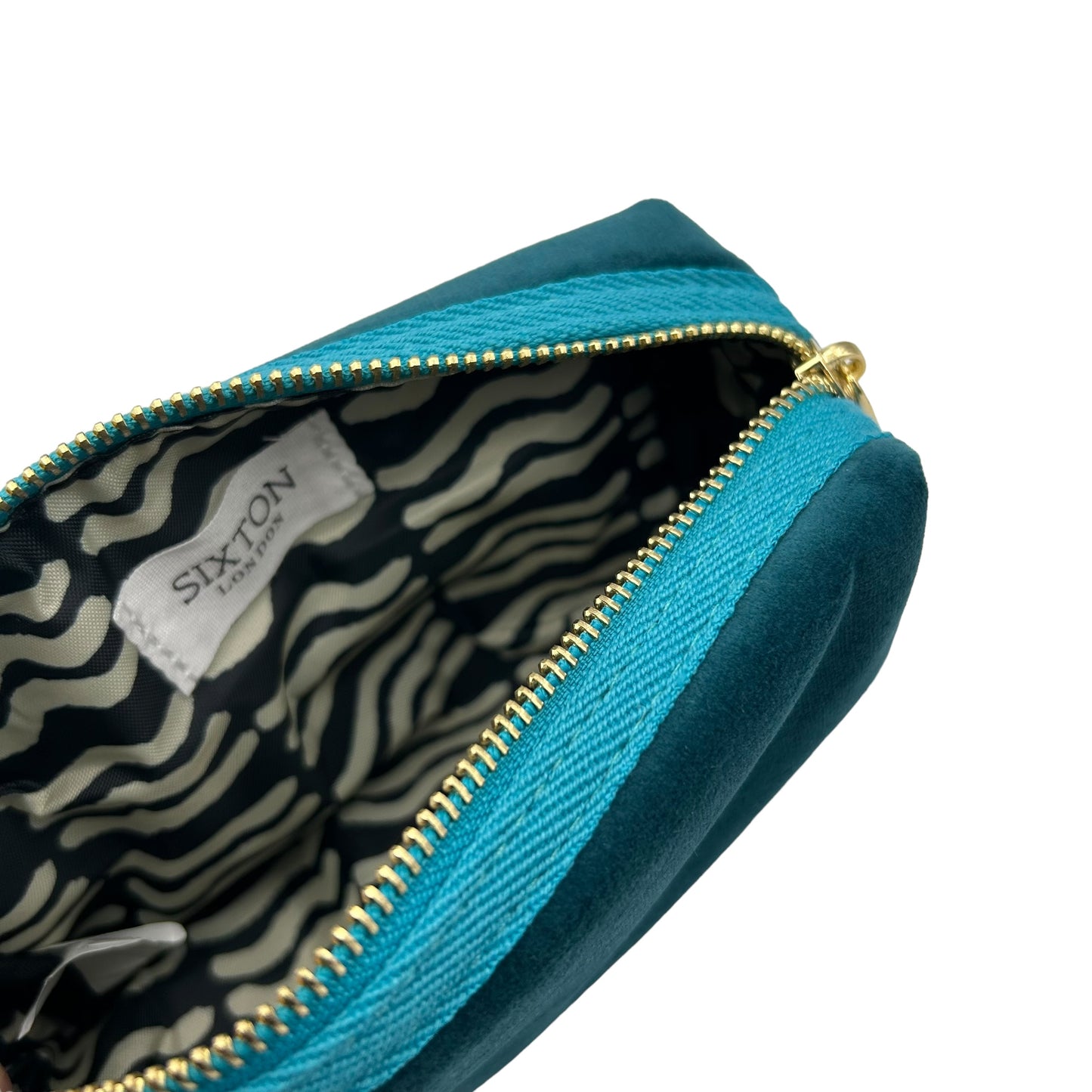 Teal make-up bag with Green Jewelled Insect brooch (small)