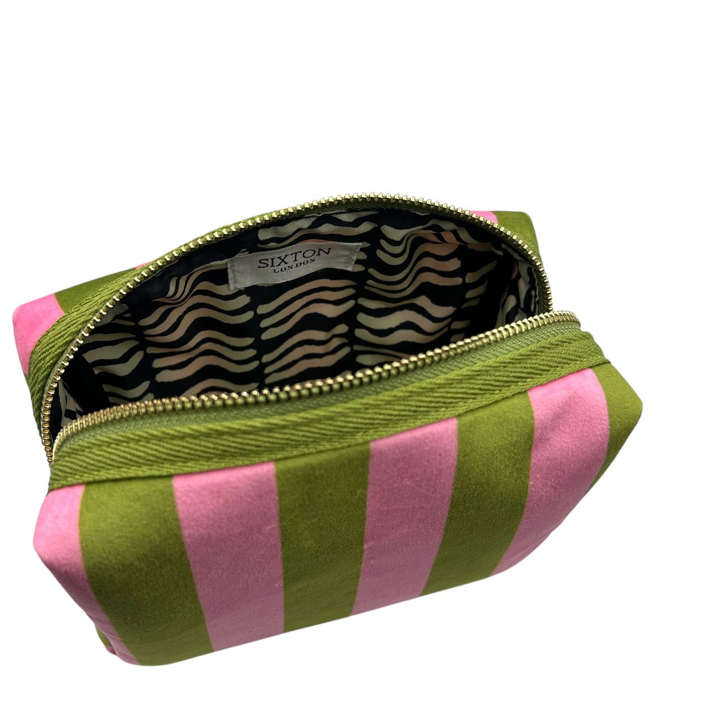 Chartreuse stripe make-up bag