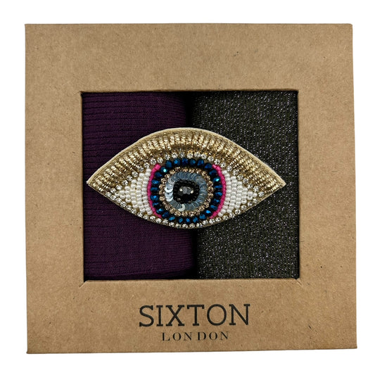 Barcelona Purple & Tokyo Ivy sock box duo with pin