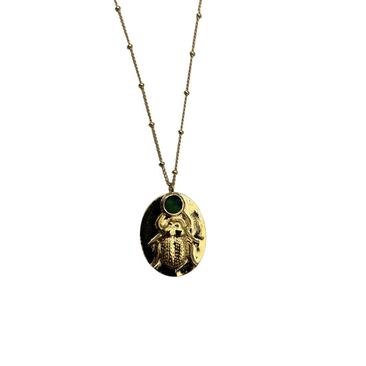 Boho Emerald Beetle Necklace