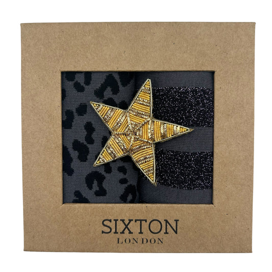 Charcoal Leopard & Berlin sock box duo with pin