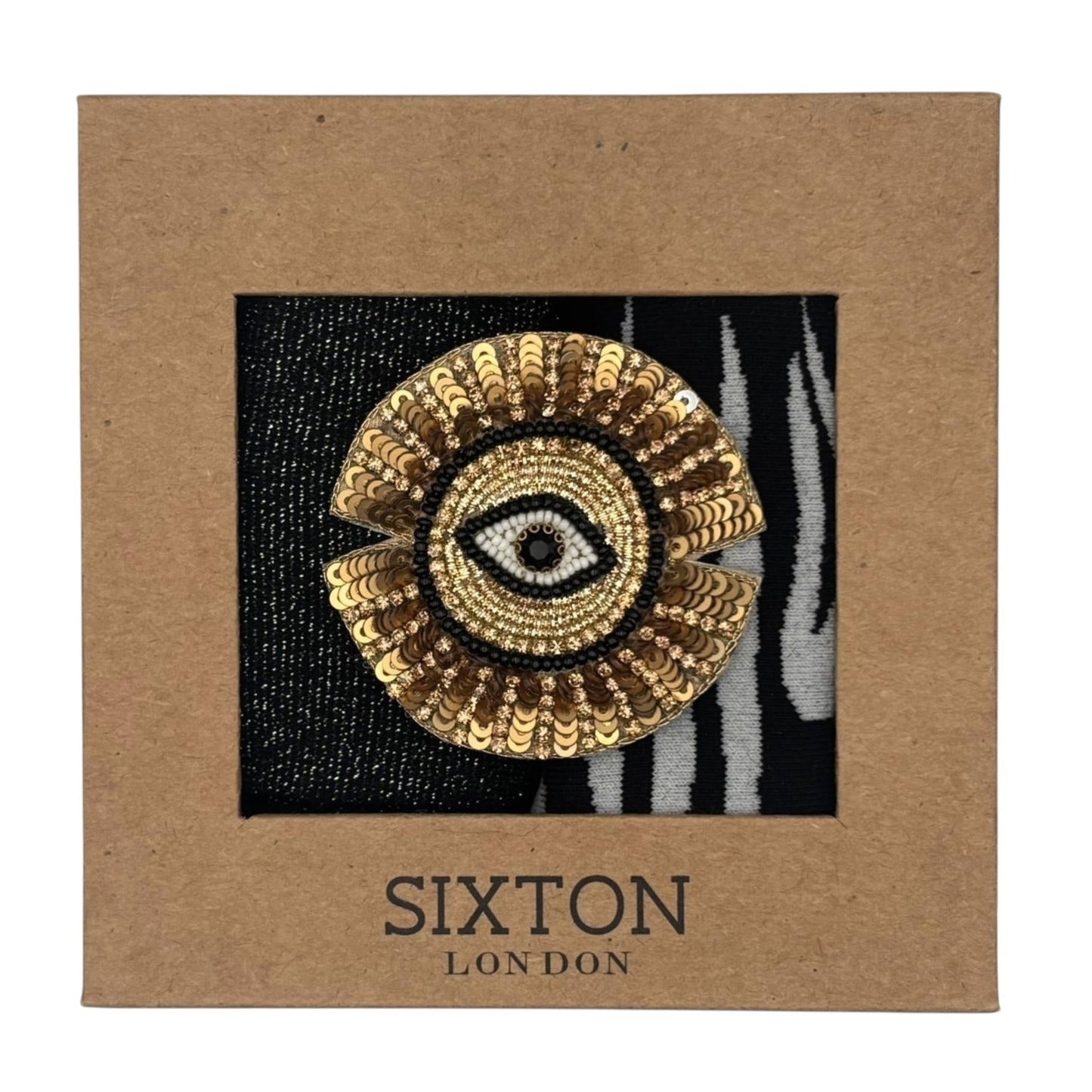 Black Tokyo & Black Savannah sock box duo with embroidered brooch