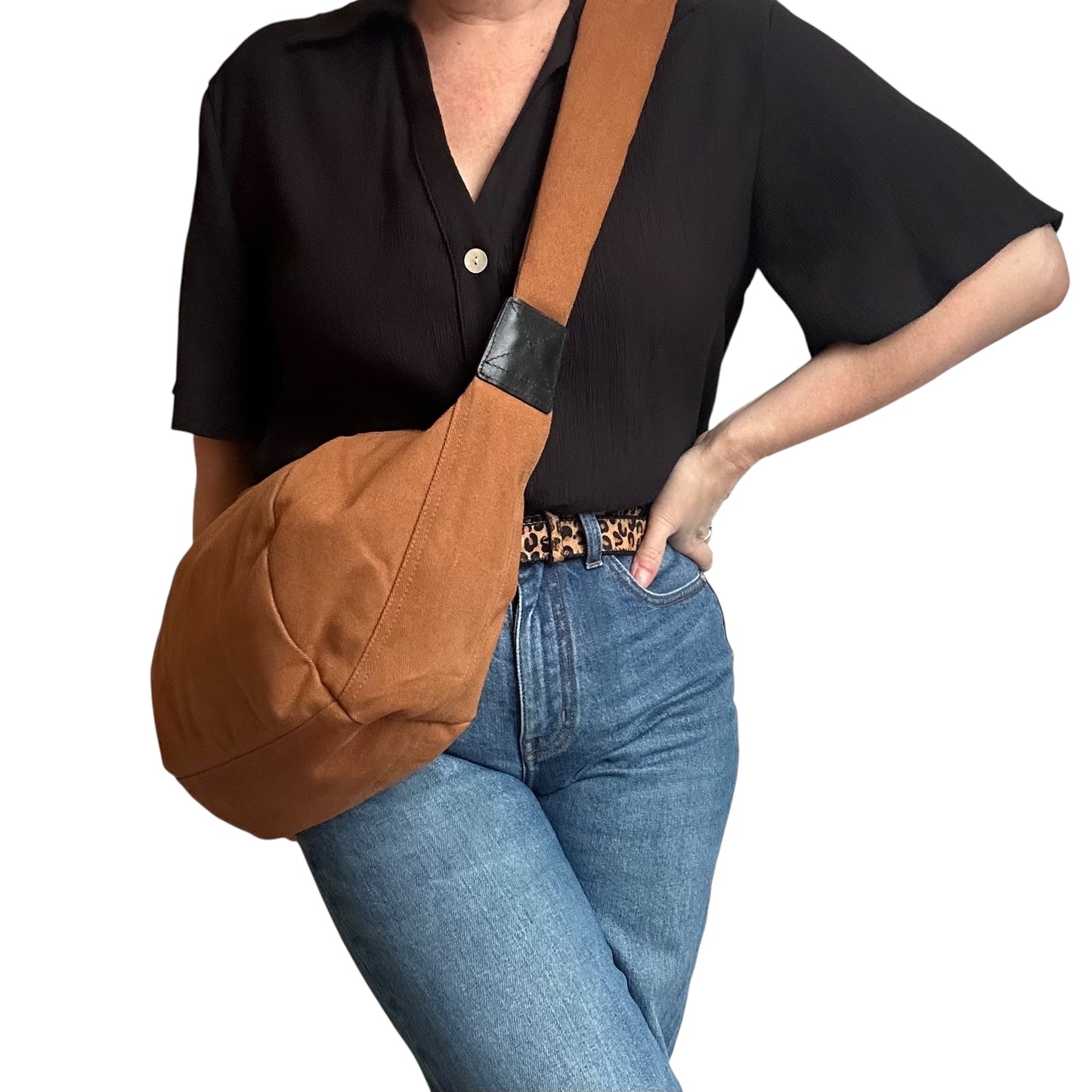 Brixton cross body sling bag - Brown cotton canvas - large