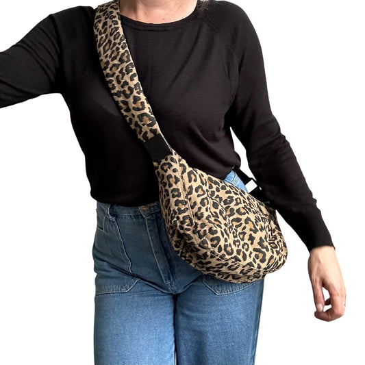 Brixton cross body sling bag - sand leopard print - small