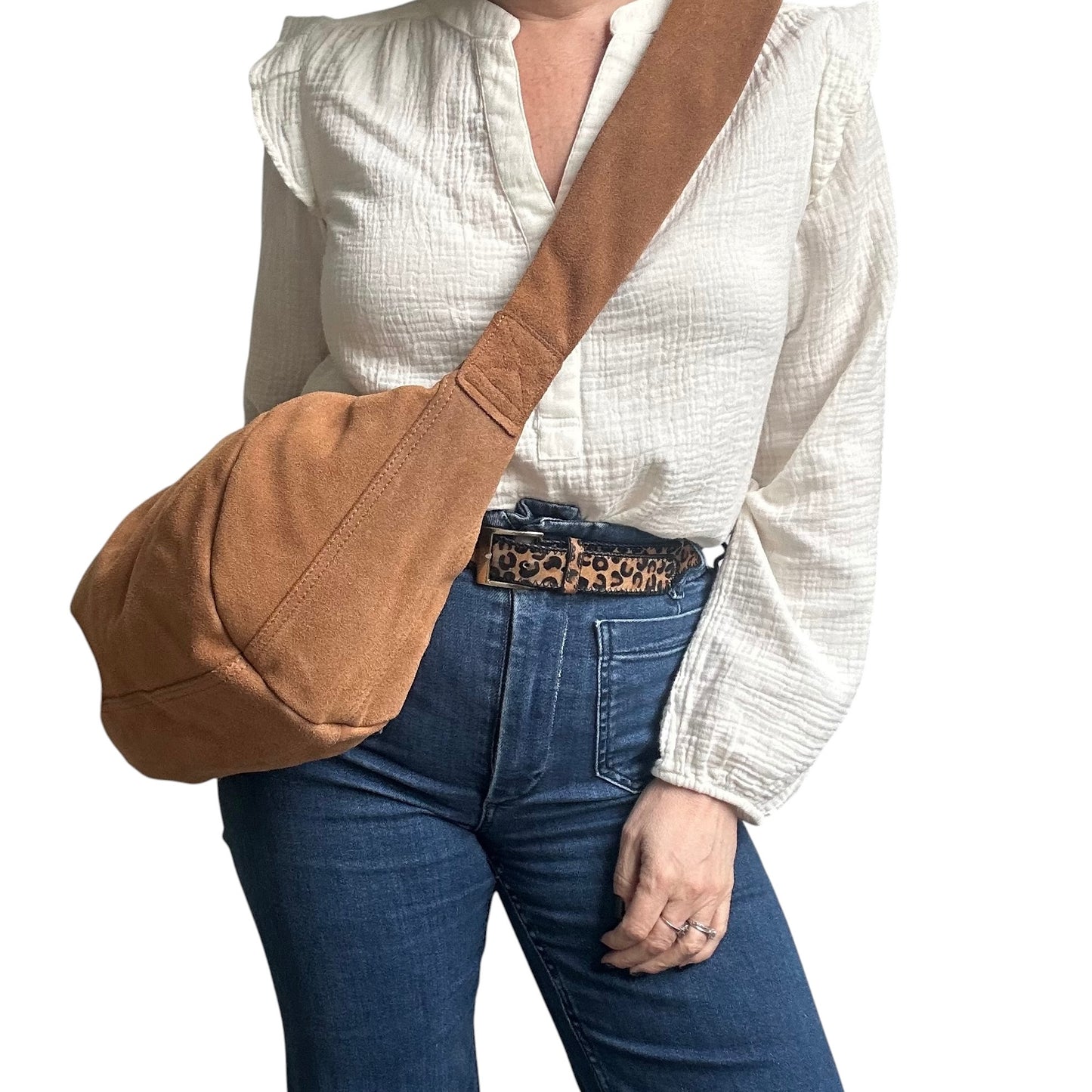 Brixton cross body sling bag -  tan suede - large