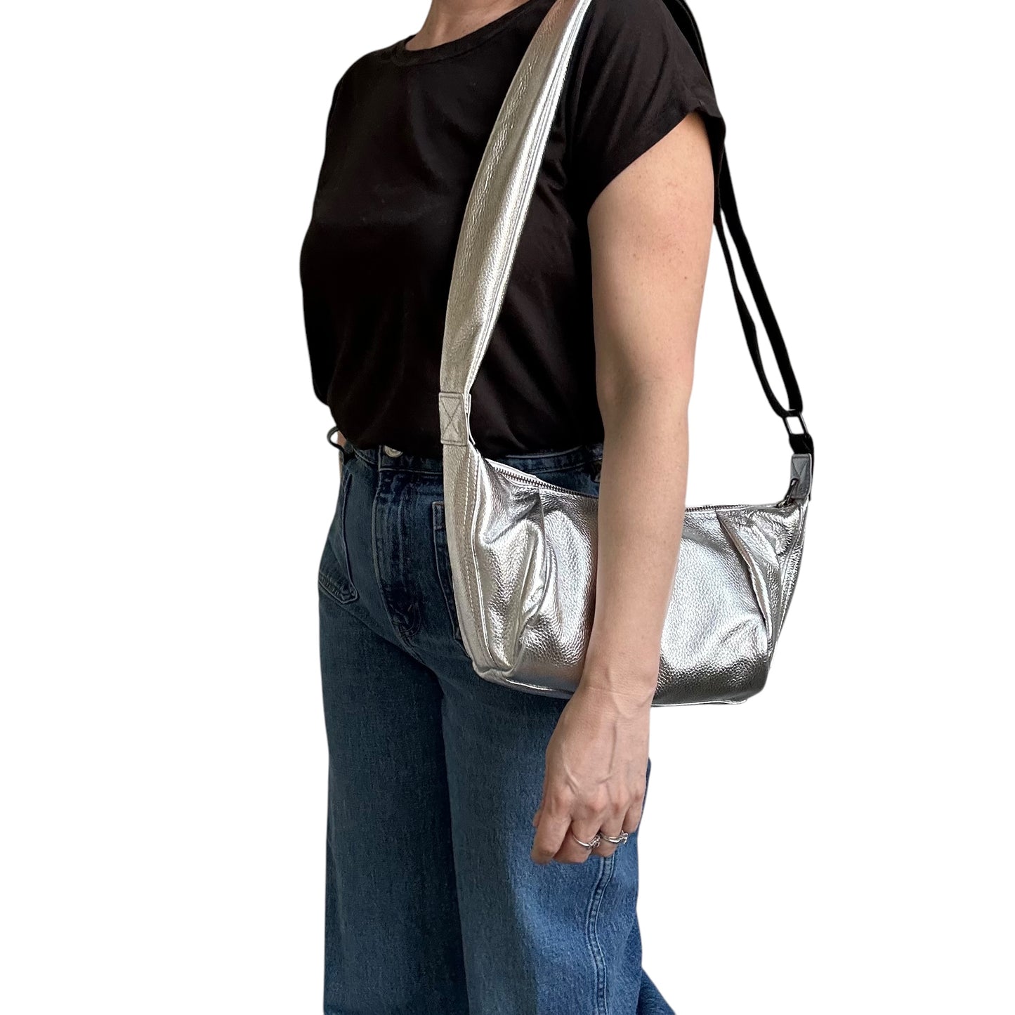 Brixton cross body sling bag - silver leather - small