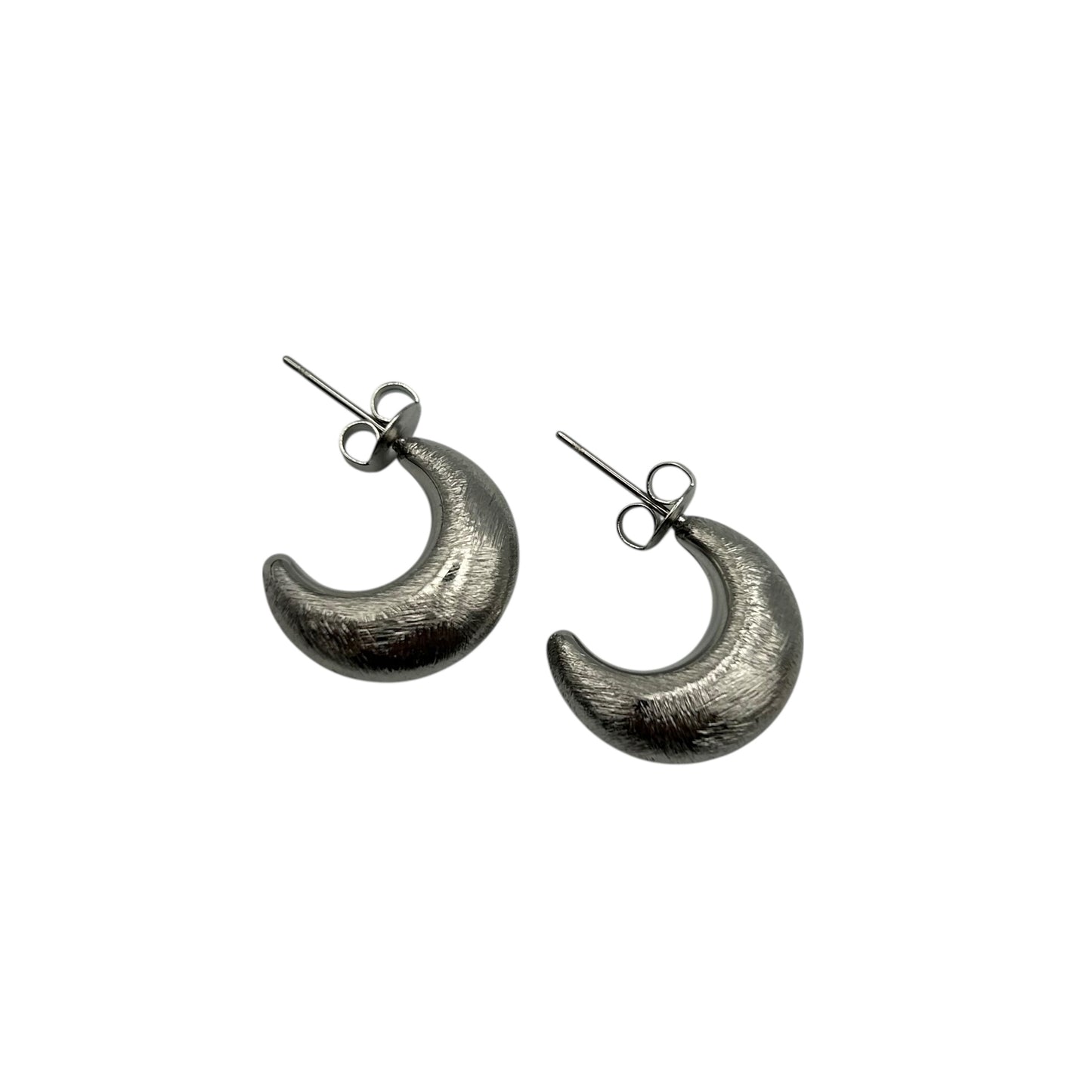 Brushed Metal Moon earrings in silver