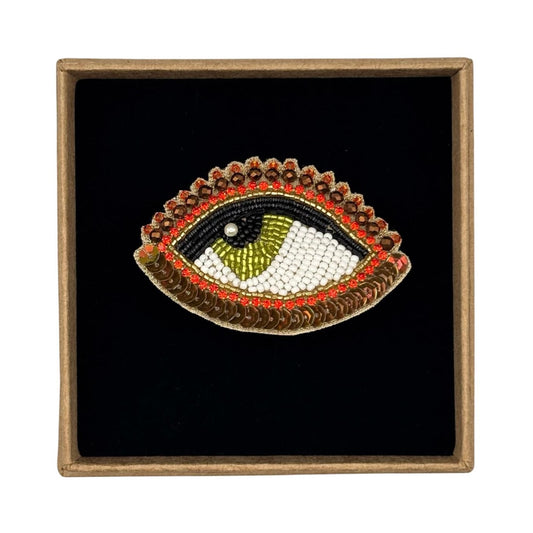 Copper Eye embroidered brooch / pin