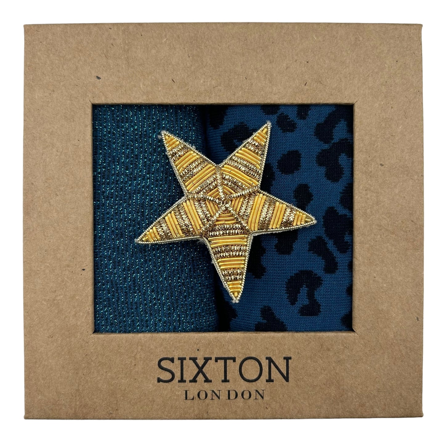 Denim Leopard & Tokyo sock box duo with pin