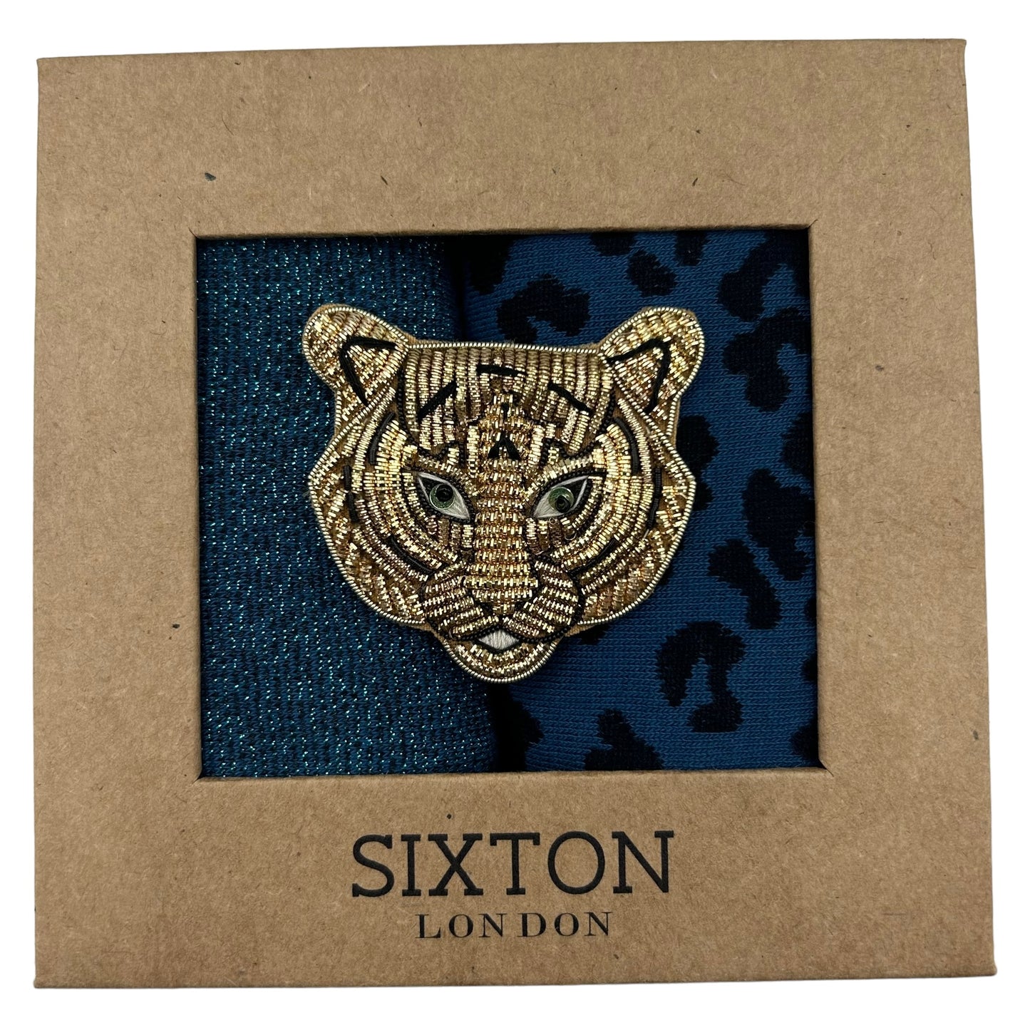 Denim Leopard & Tokyo sock box duo with pin