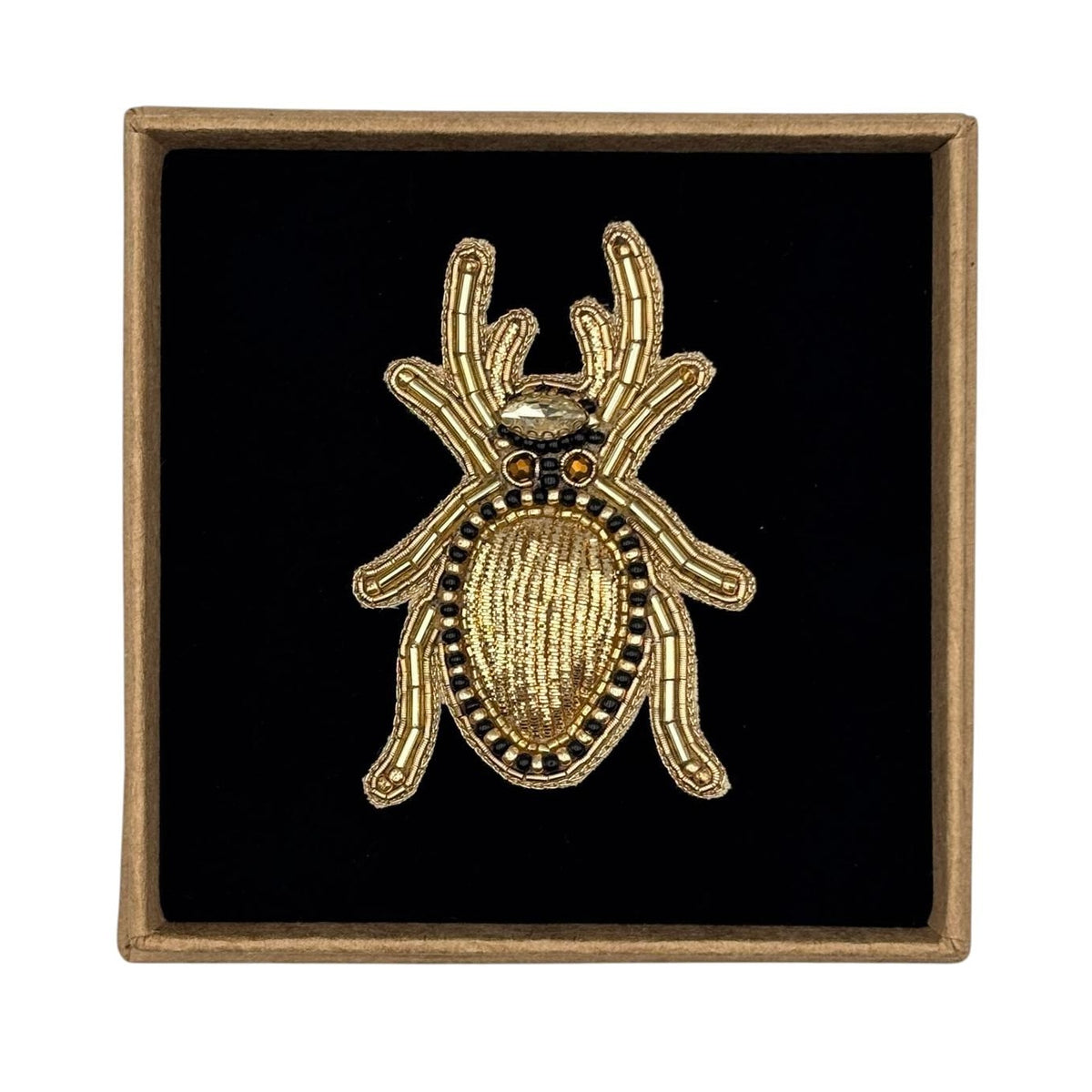Gold Beetle embroidered brooch / pin