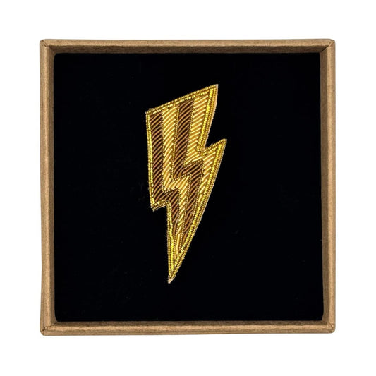 Gold Lightning Bolt embroidered brooch / pin