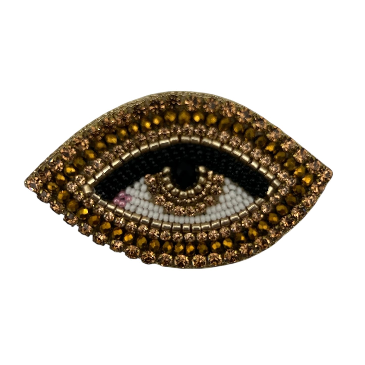 Large purple stripe makeup bag with Gold Sparkle Eye brooch