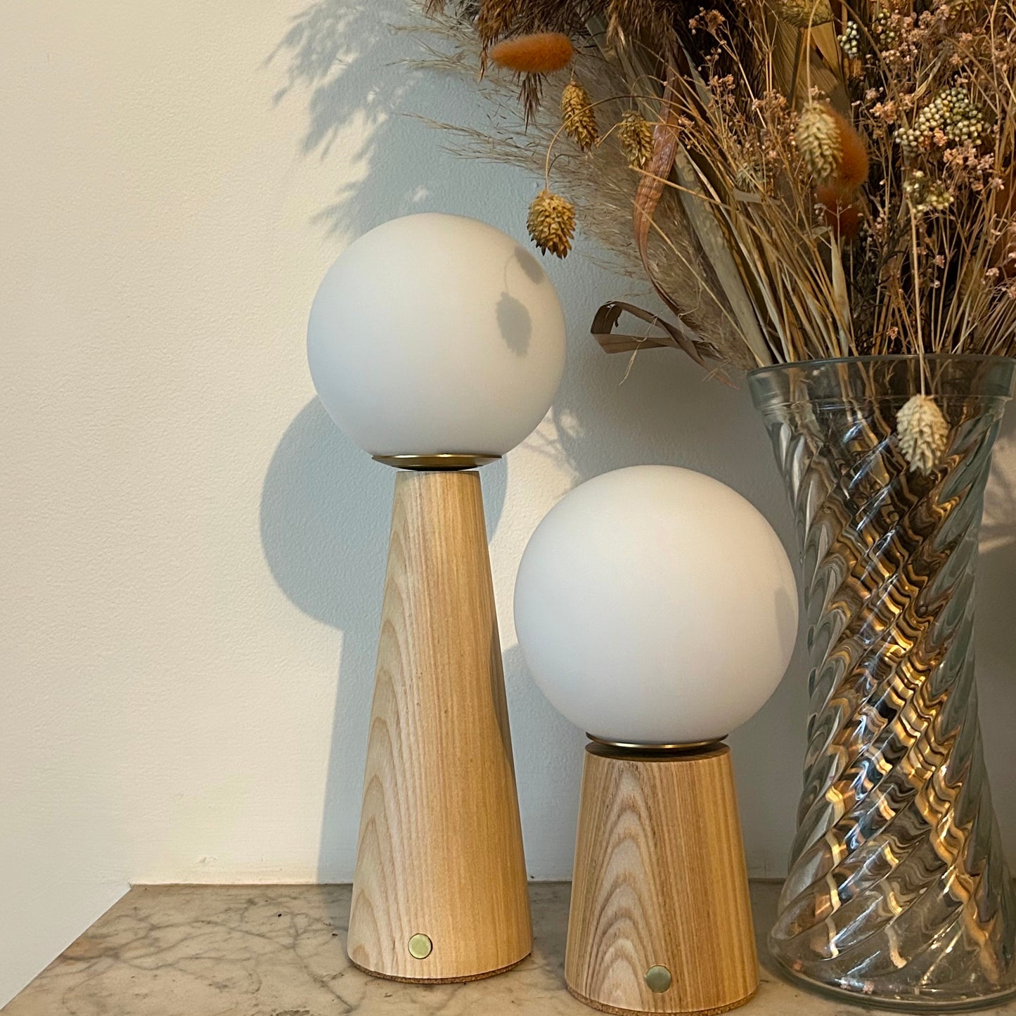 Large Deco Cone Beech style rechargeable touch lamp
