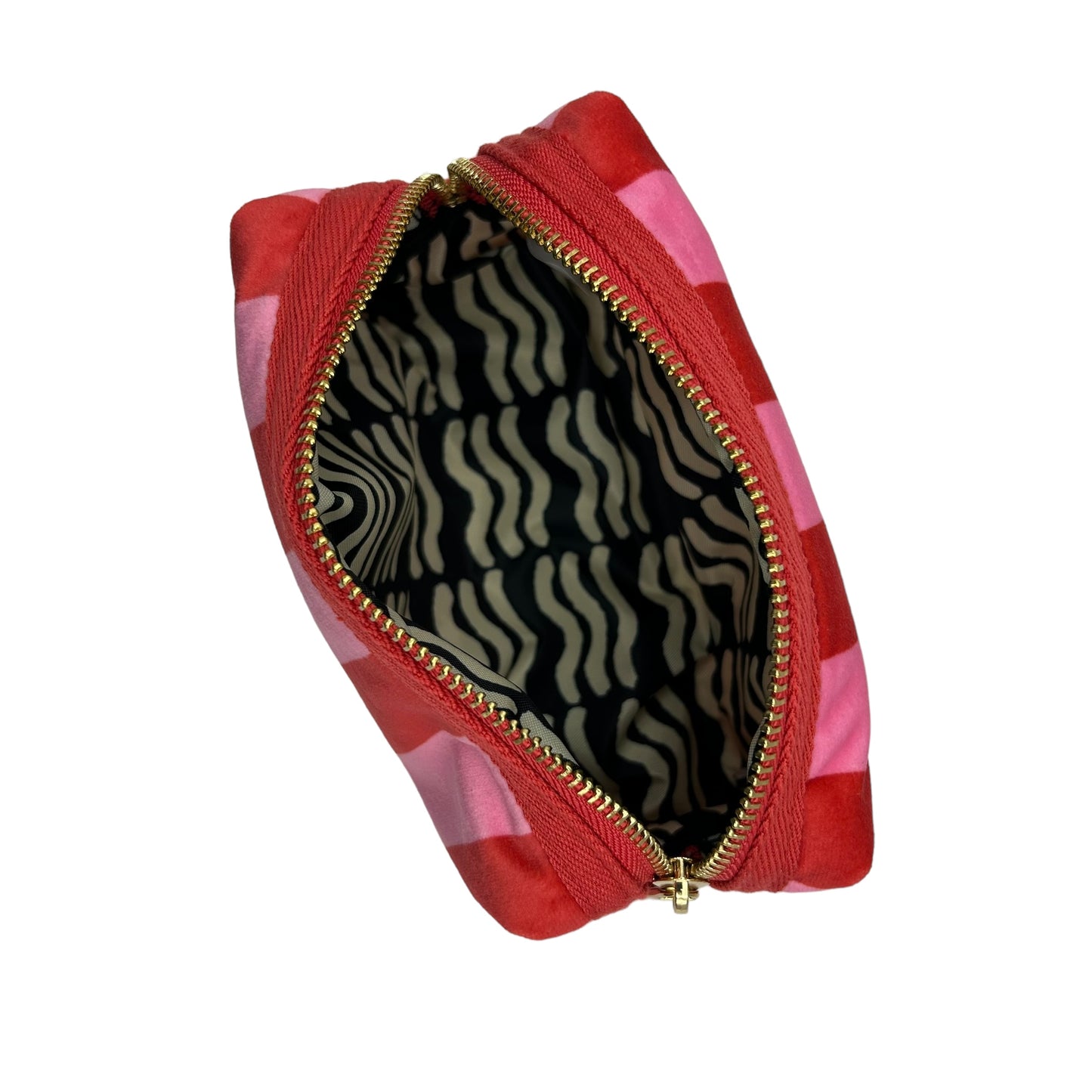 Pink stripe makeup bag with Palm Tree brooch (two sizes)