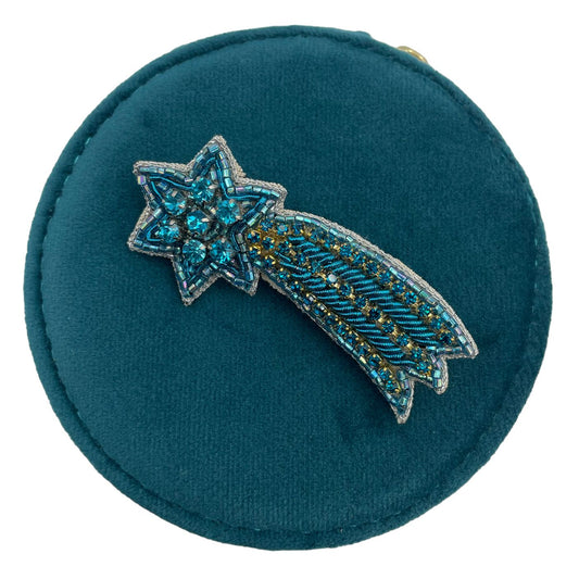 Jewellery Travel Pot in Teal with Shooting Star pin
