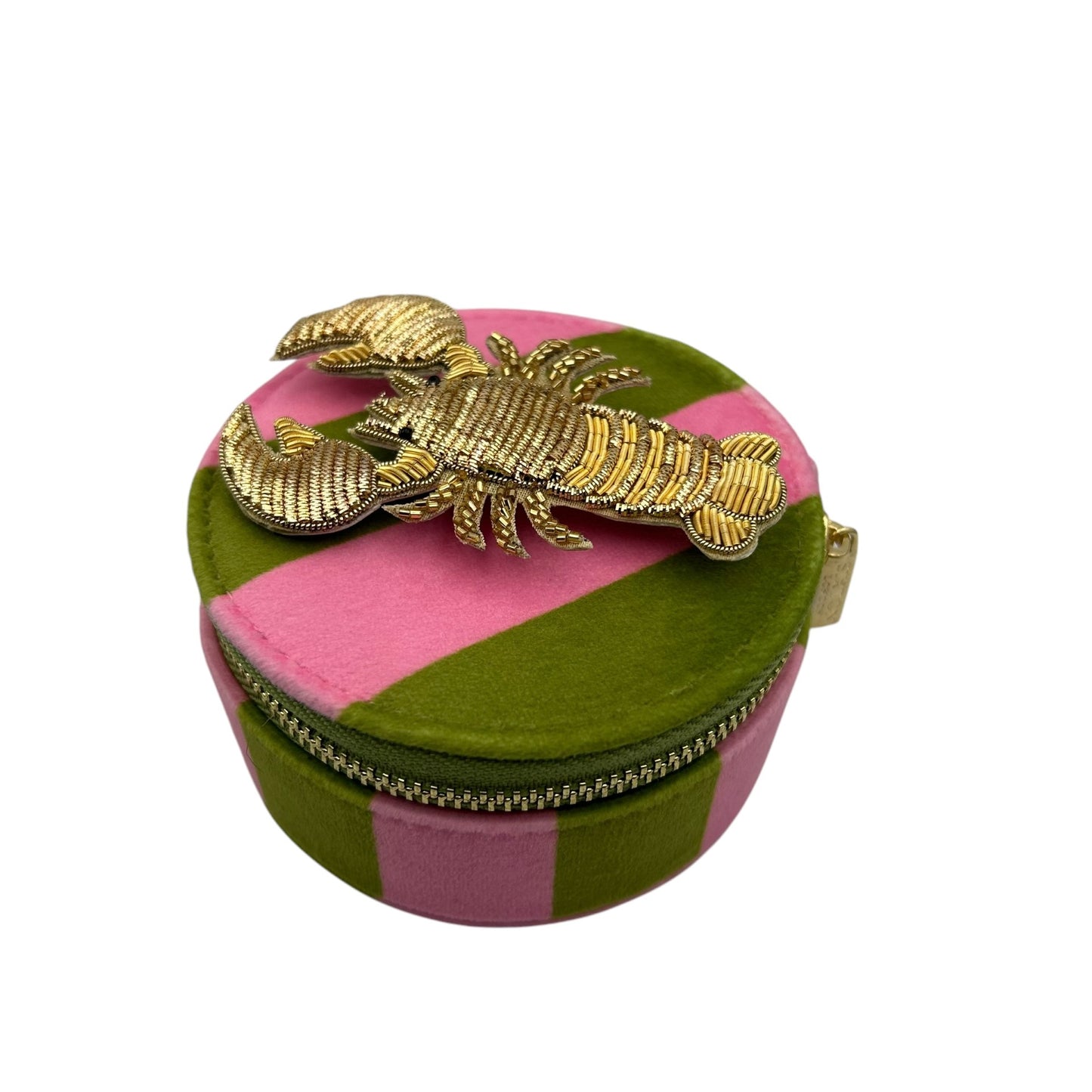 Jewellery Travel Pot in chartreuse stripe - Lobster pin