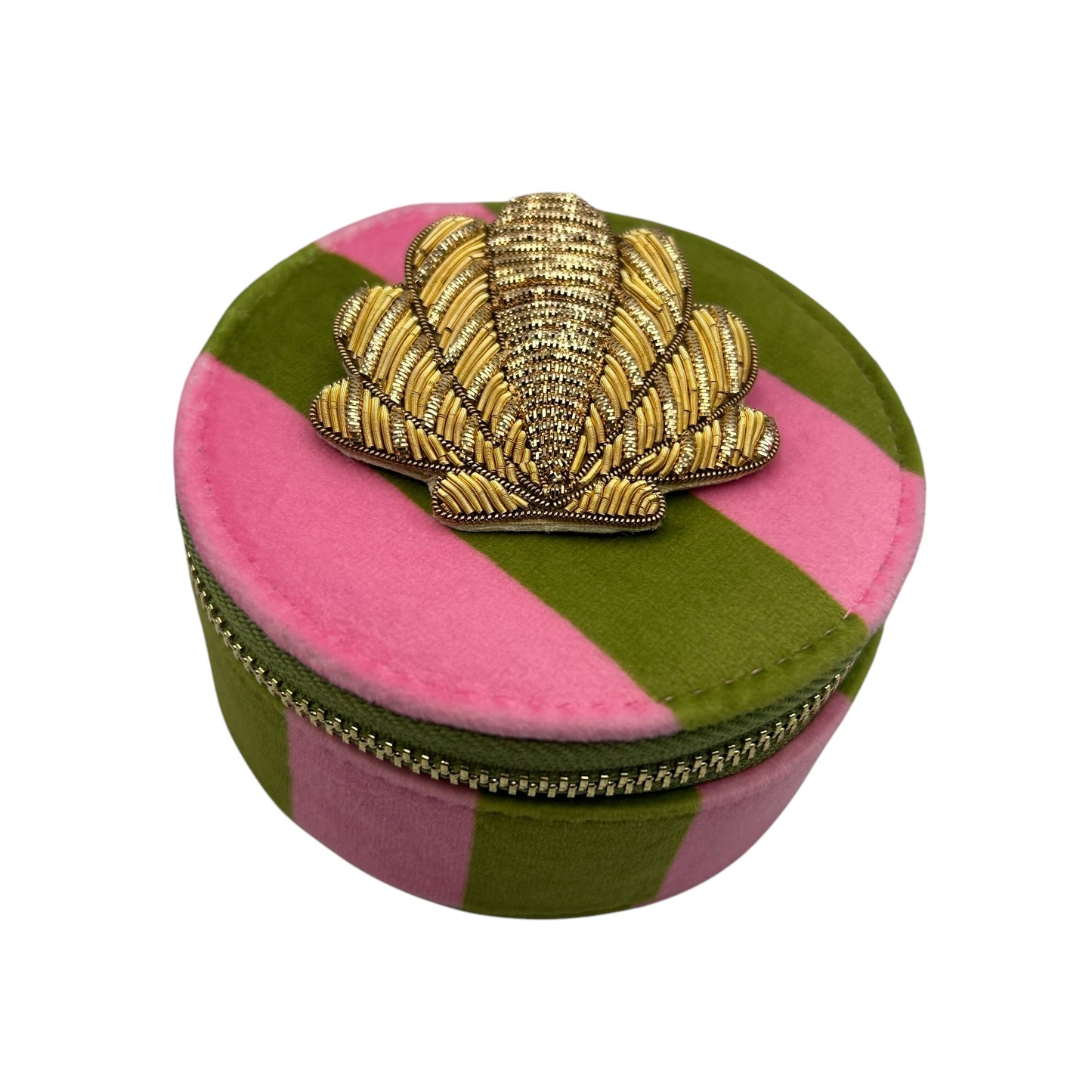 Jewellery Travel Pot in chartreuse stripe - Shell pin
