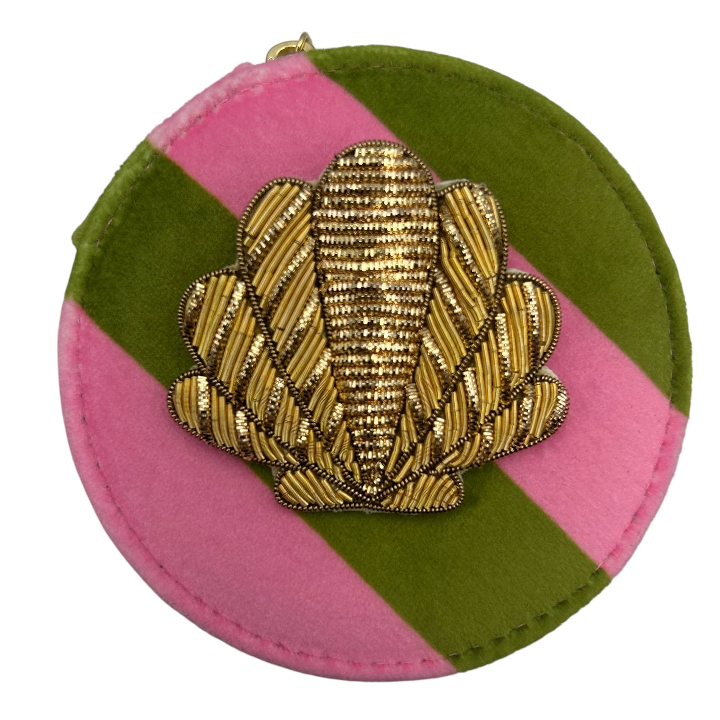 Jewellery Travel Pot in chartreuse stripe - Shell pin