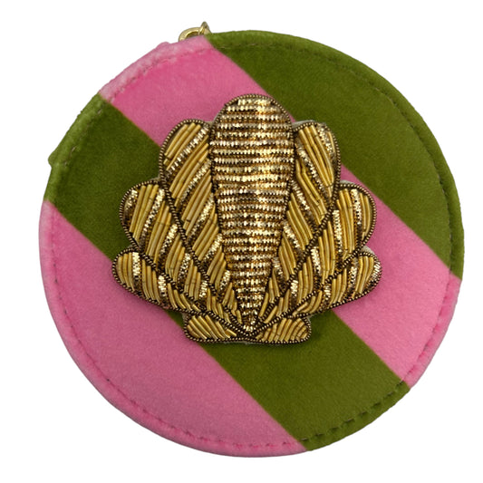 Jewellery Travel Pot in chartreuse stripe - Shell pin
