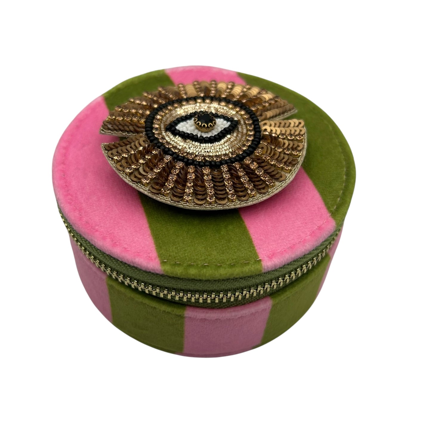 Jewellery Travel Pot in chartreuse stripe - Sunray Eye pin